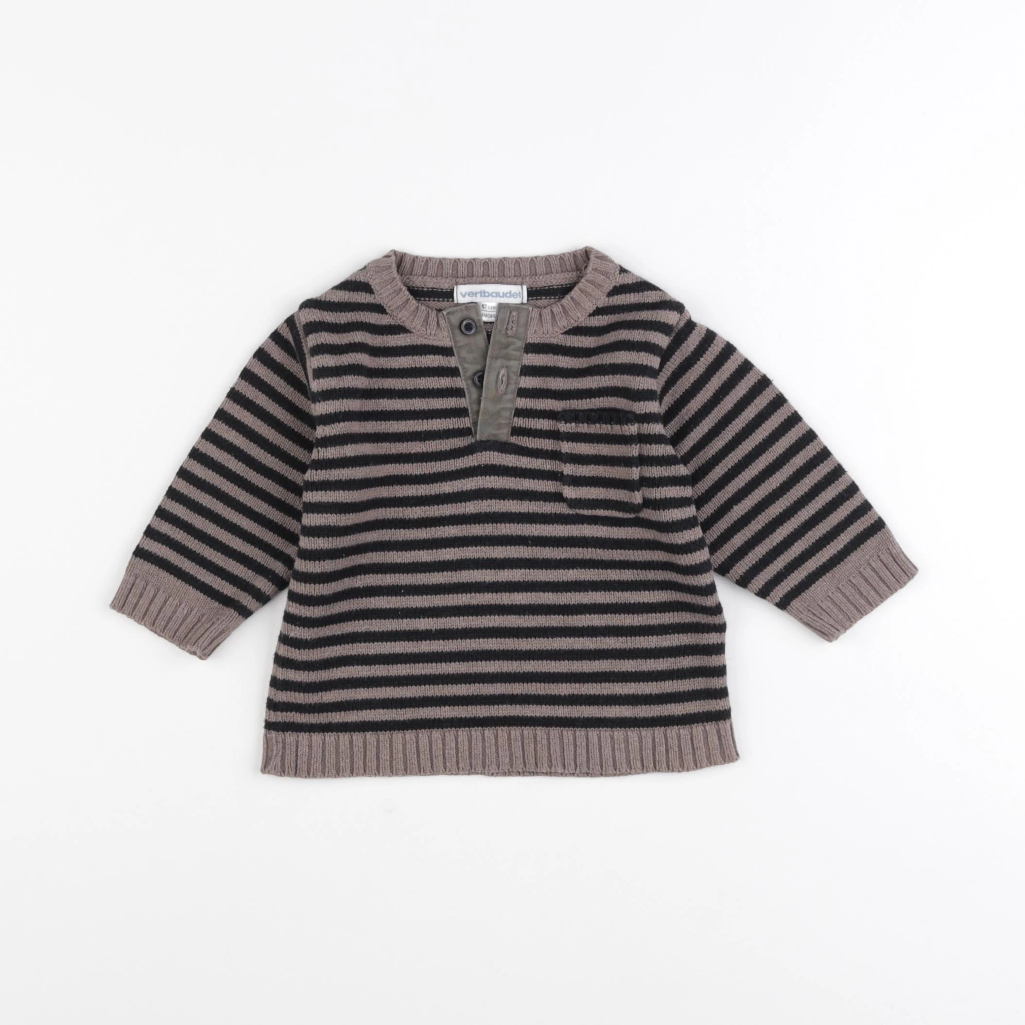Vertbaudet - pull marron, noir - 6 mois