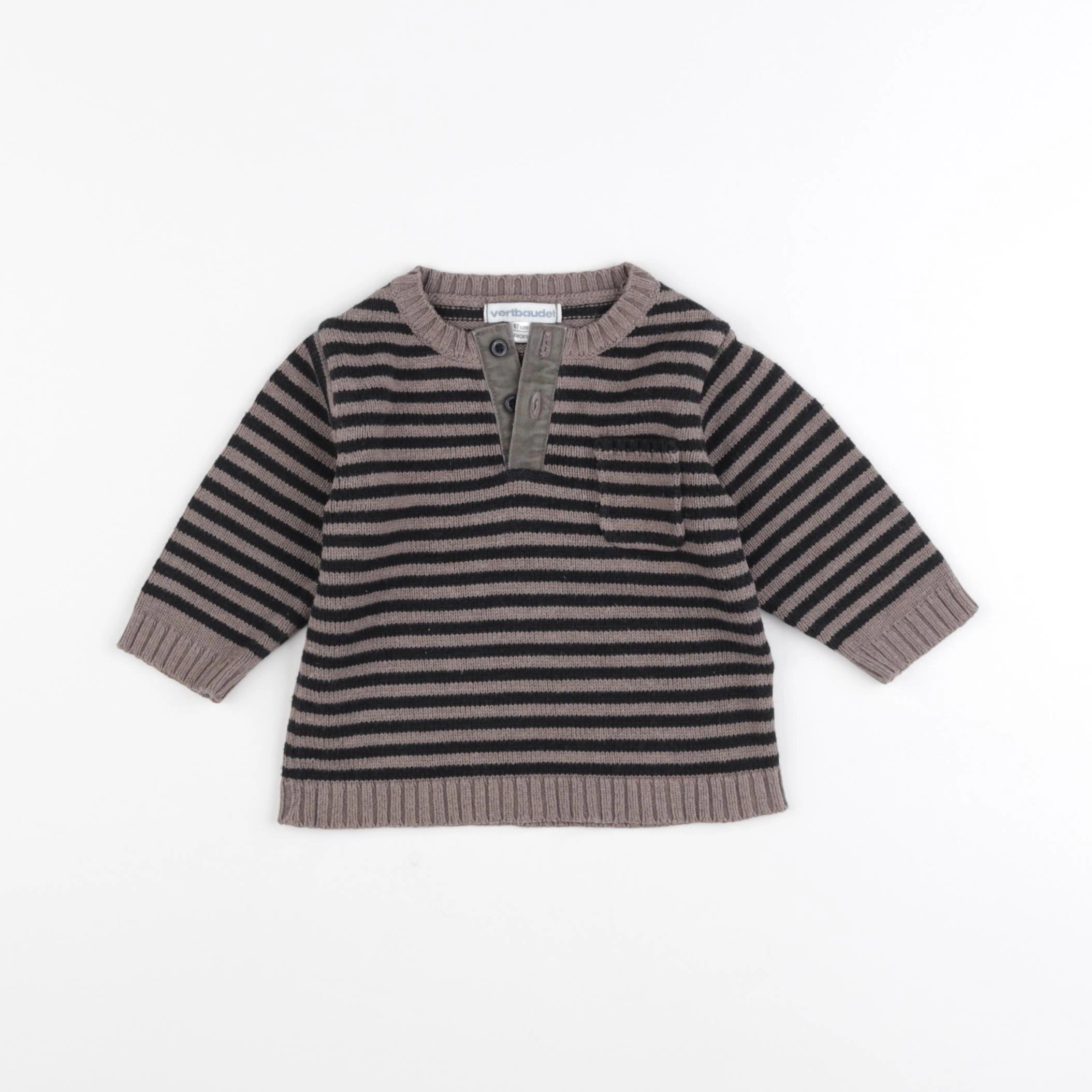 Vertbaudet - pull marron, noir - 6 mois