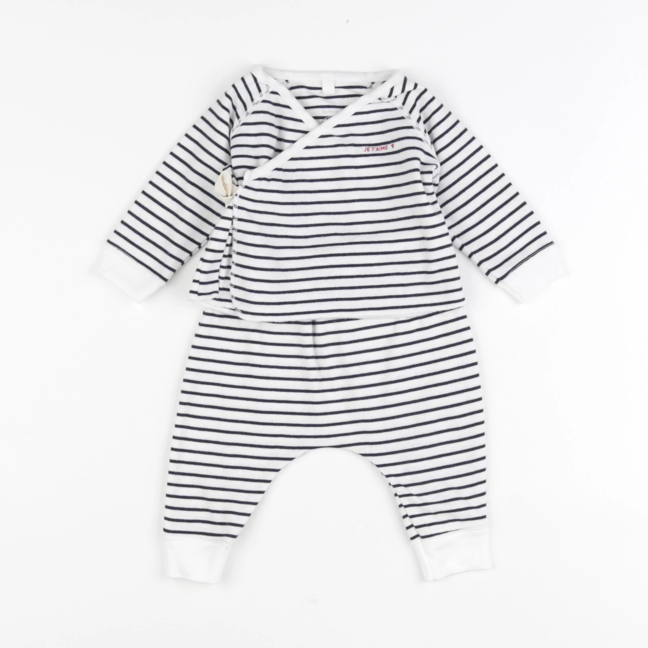 Petit Bateau - ensemble bleu, blanc - 3 mois