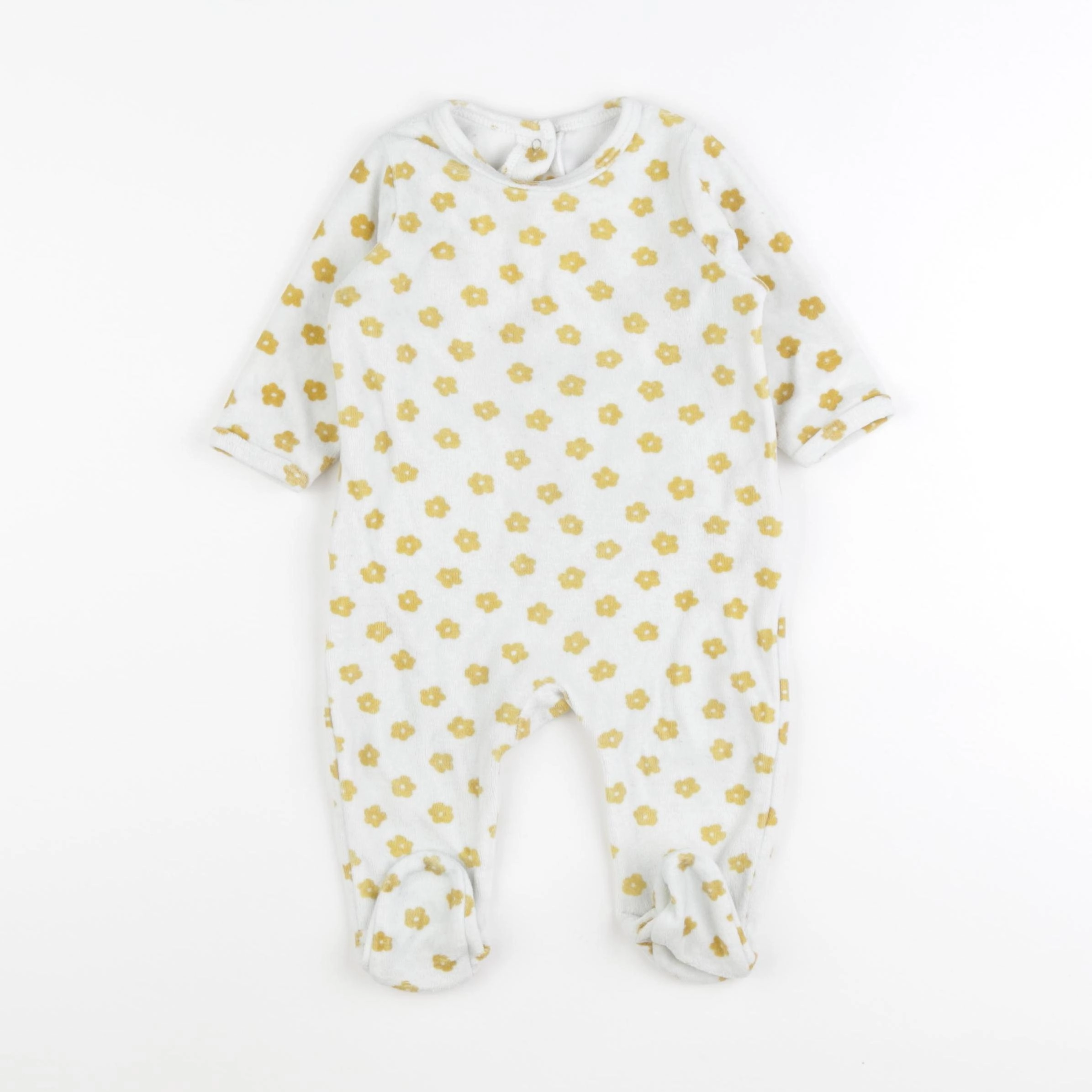 Vertbaudet - pyjama velours blanc, jaune - 6 mois