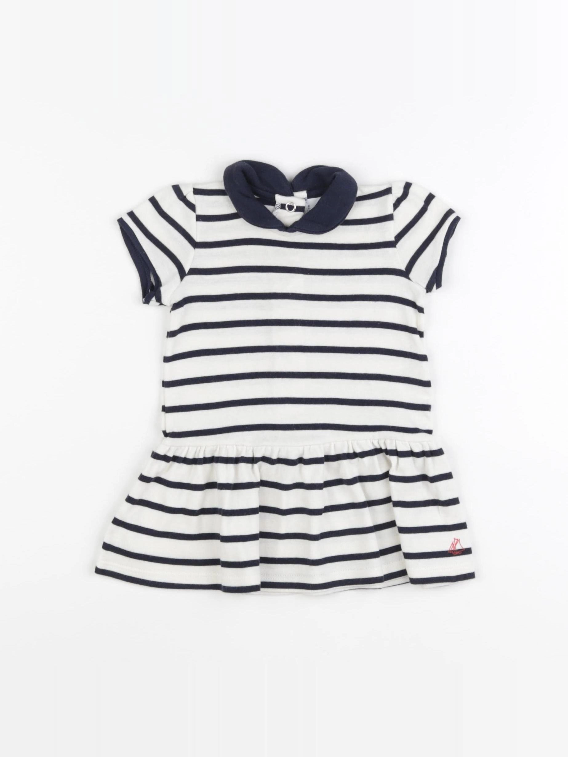 Petit Bateau - robe blanc, bleu - 6 mois