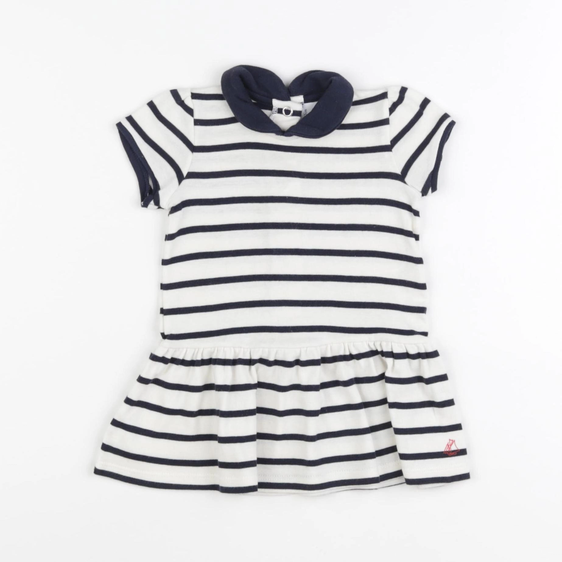 Petit Bateau - robe blanc, bleu - 6 mois