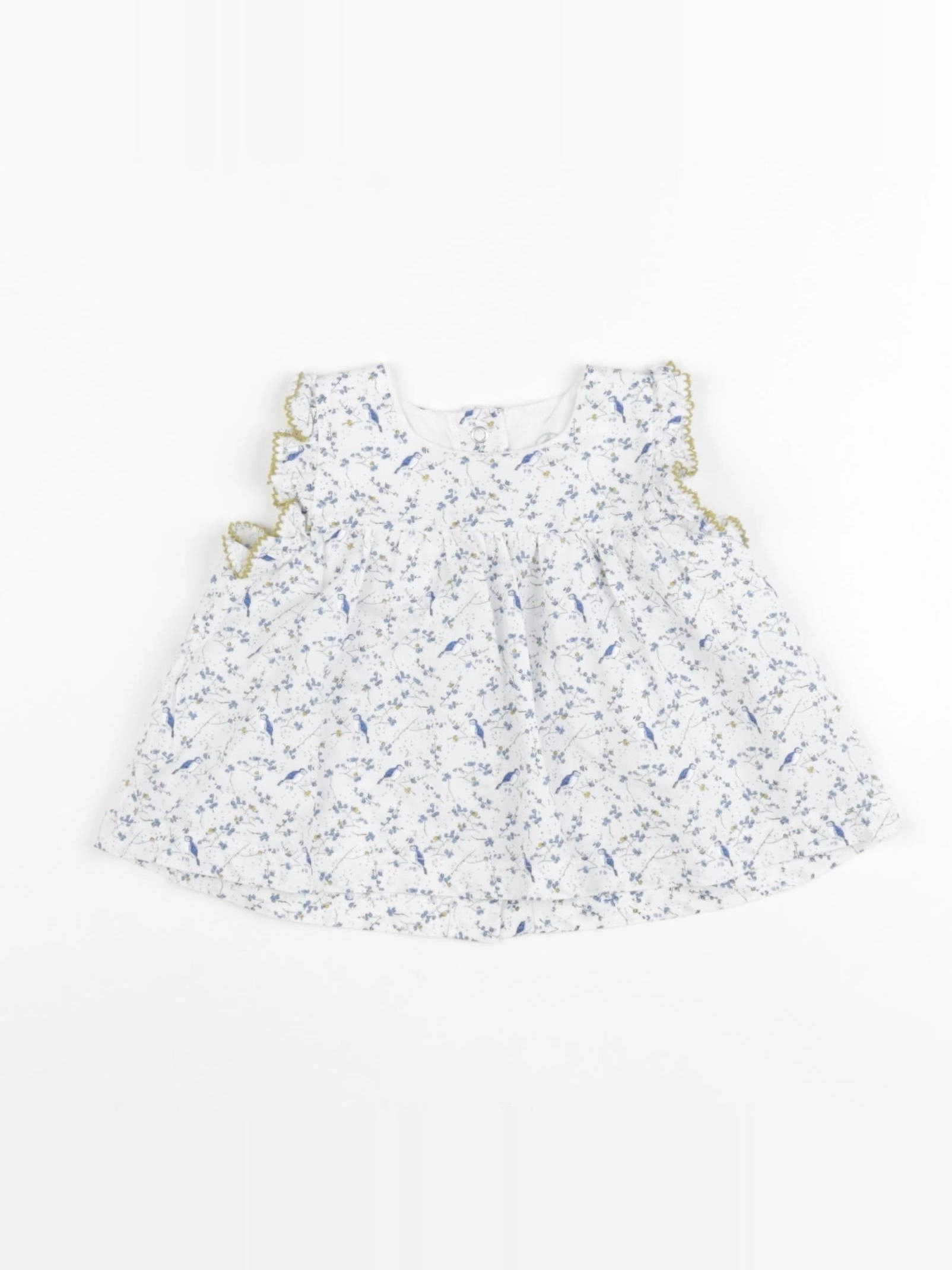 Petit Bateau - blouse blanc, bleu - 6 mois