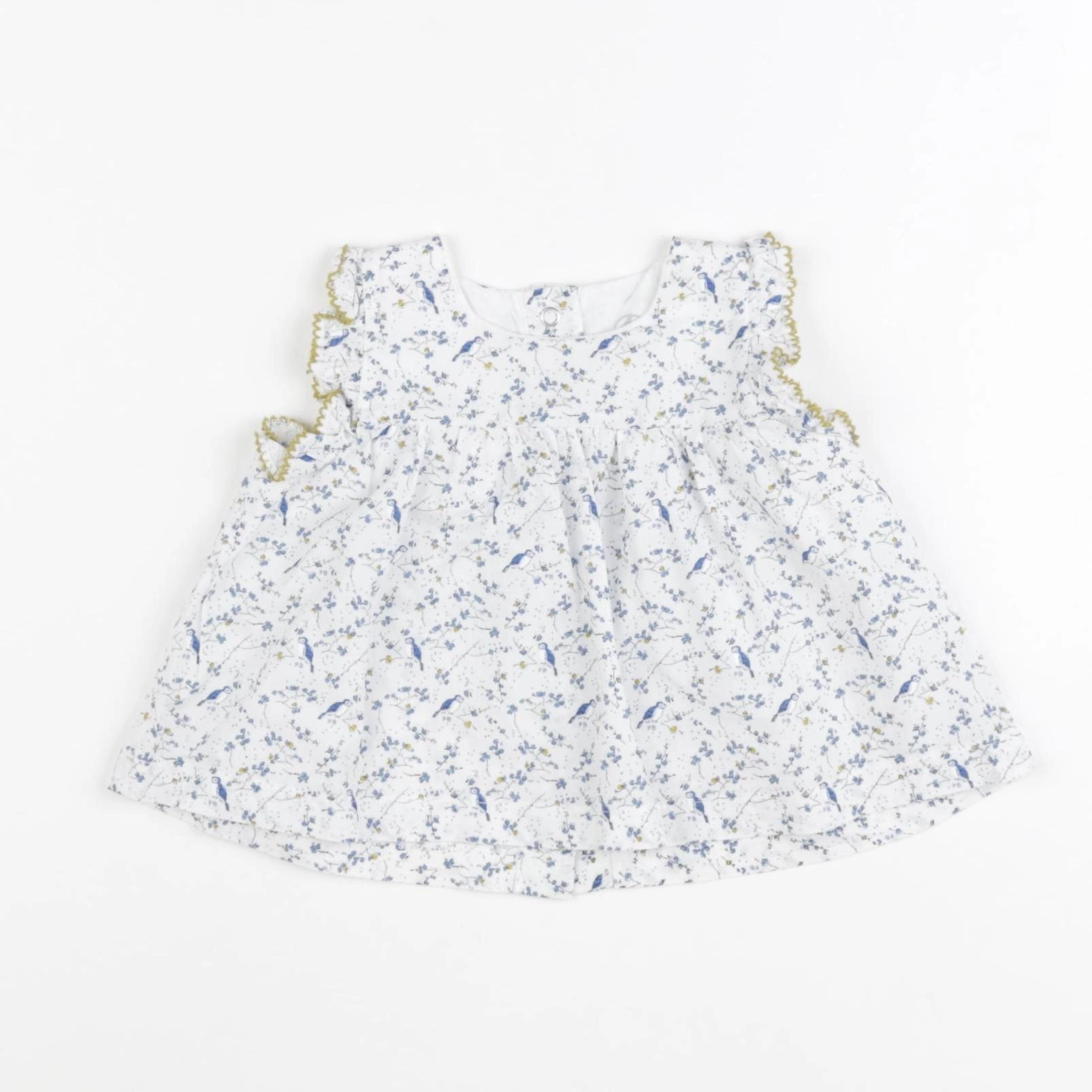 Petit Bateau - blouse blanc, bleu - 6 mois