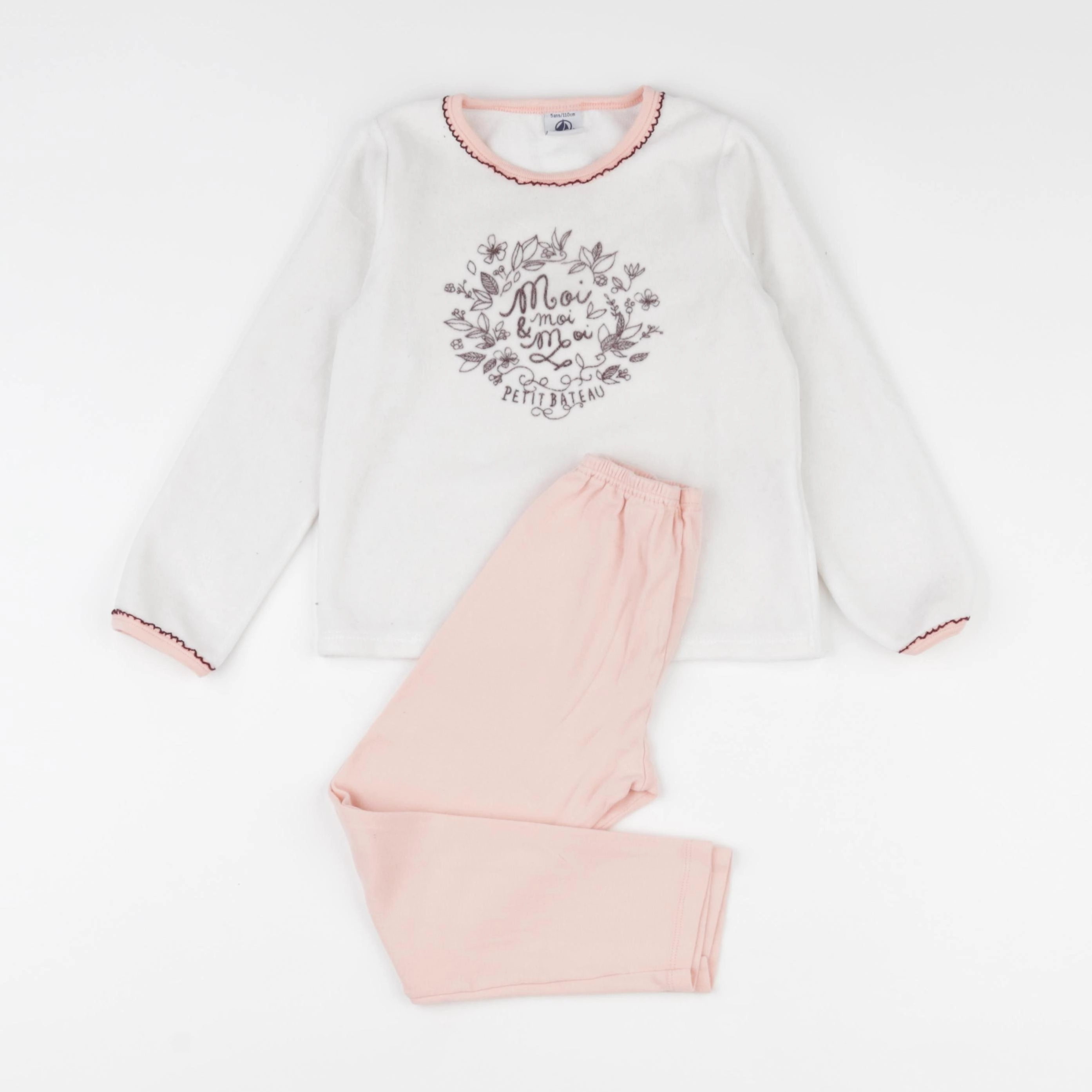 Petit Bateau - pyjama velours blanc, rose - 5 ans