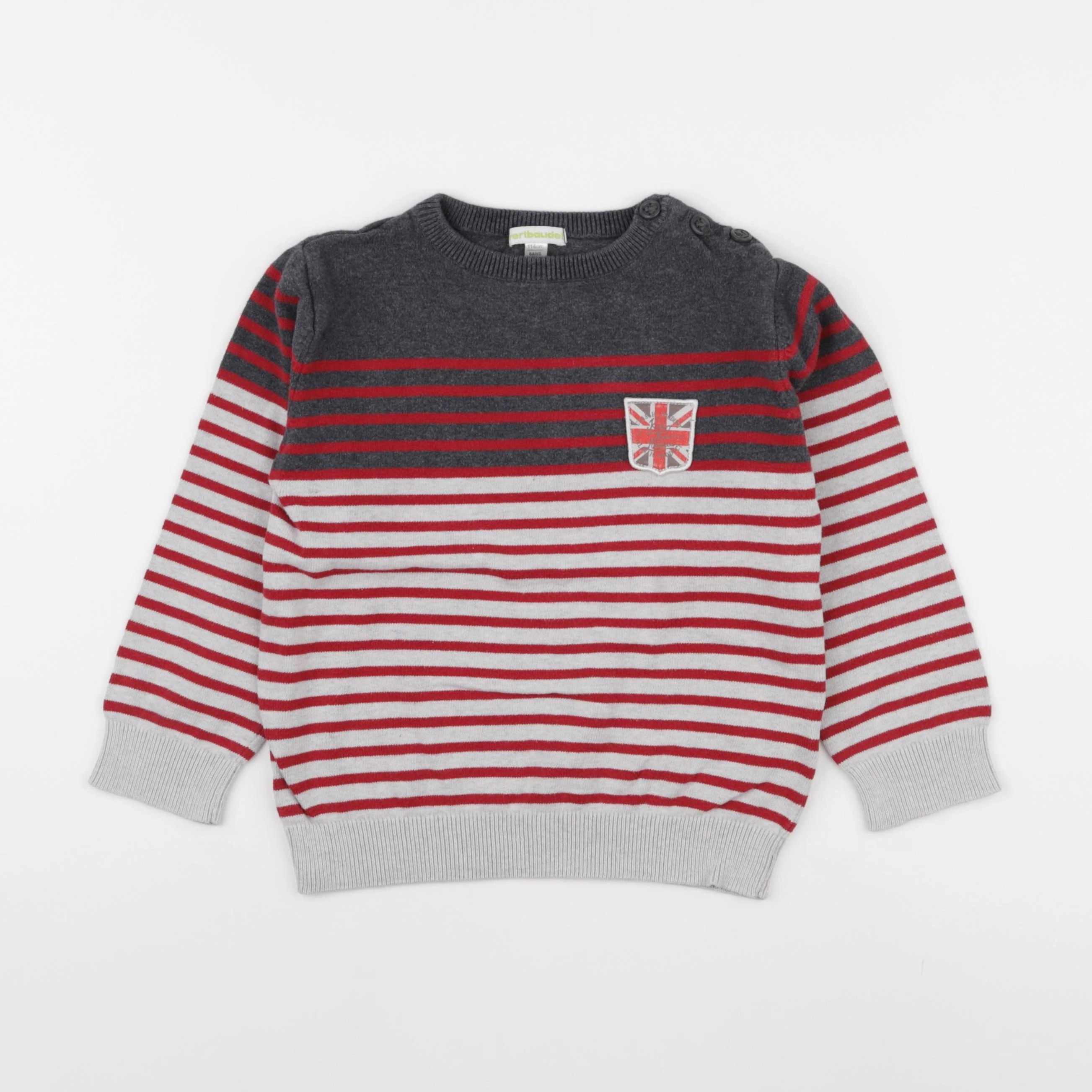 Vertbaudet - pull gris, rouge - 6 ans