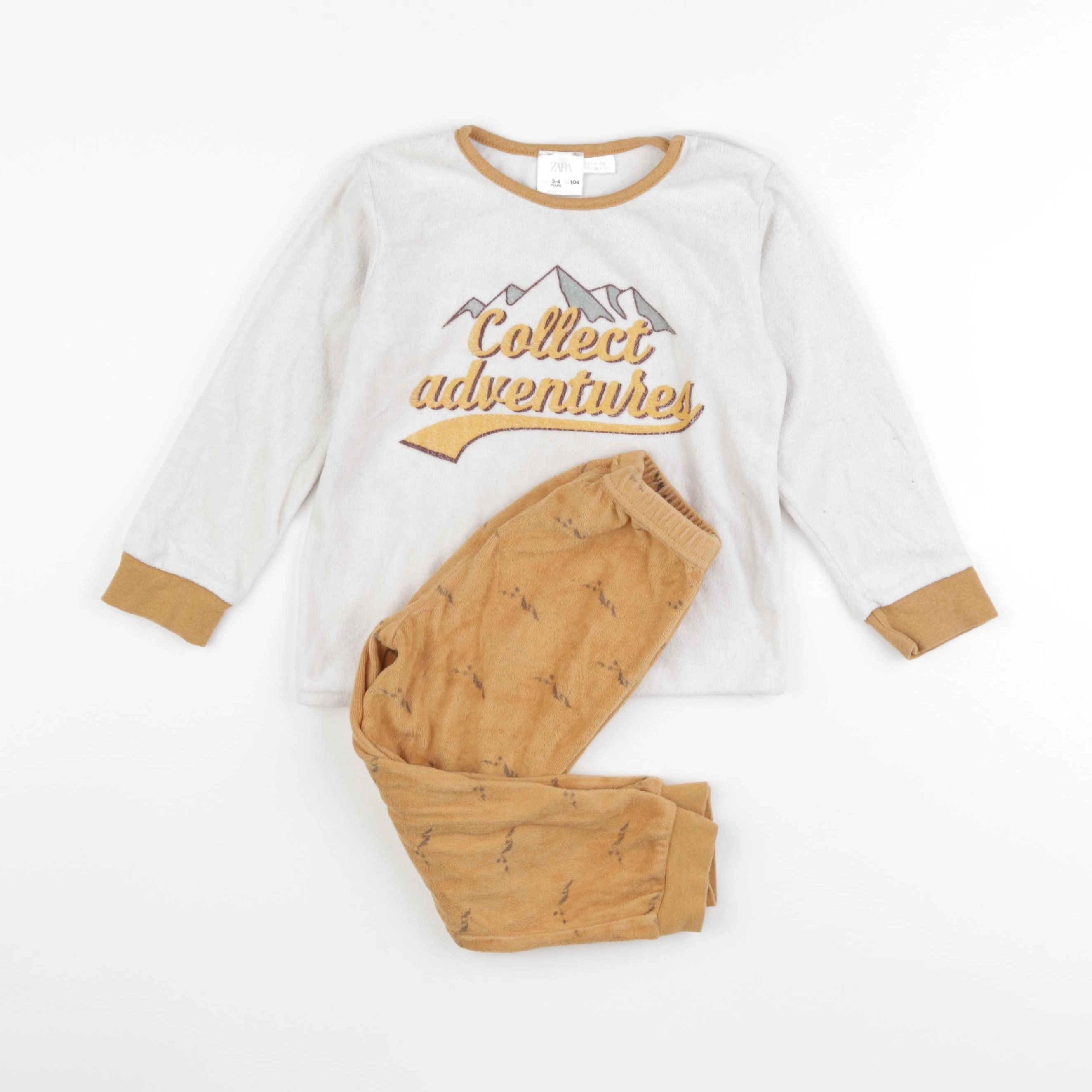 Zara - pyjama velours blanc, marron - 3/4 ans