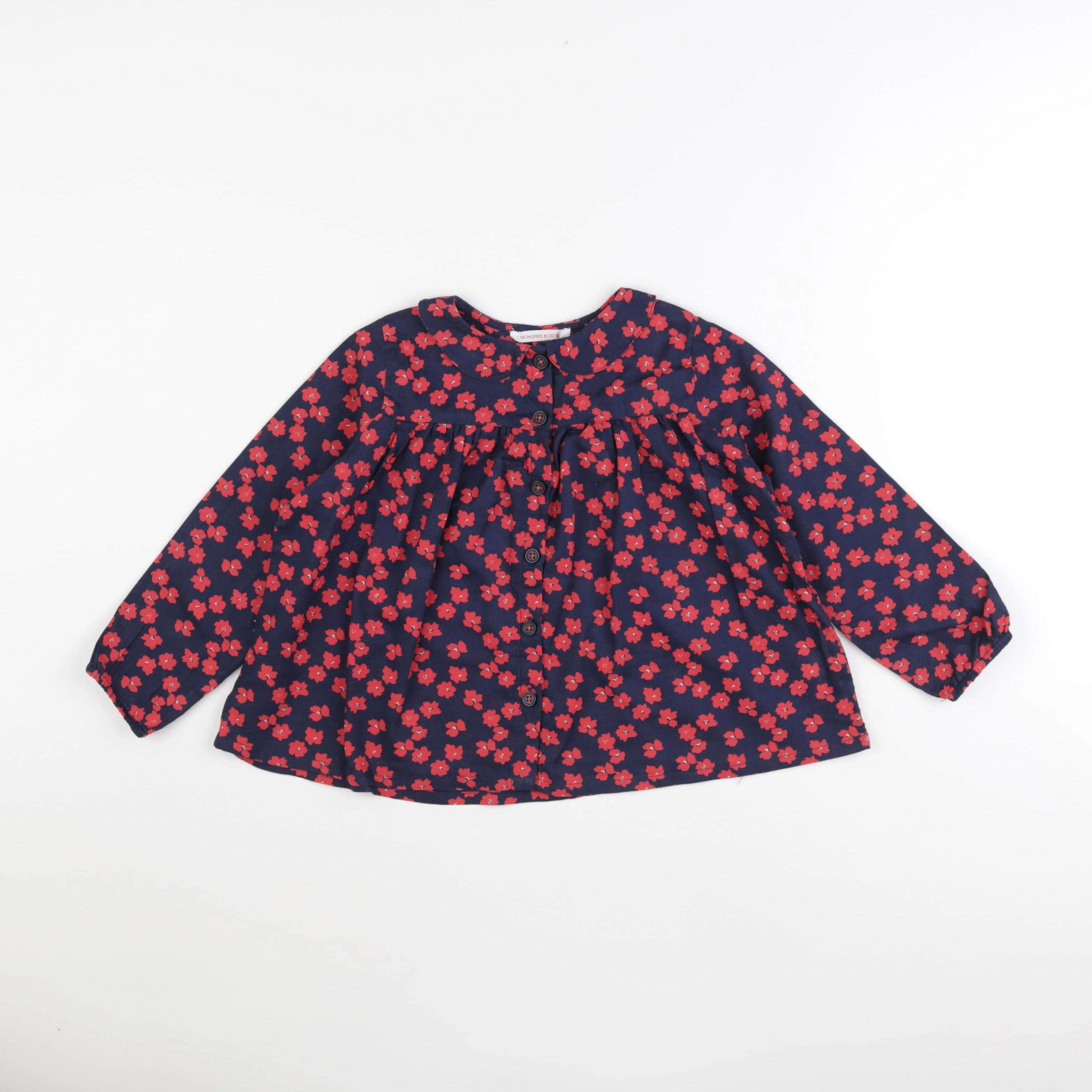 Monoprix - blouse bleu, rouge - 4 ans