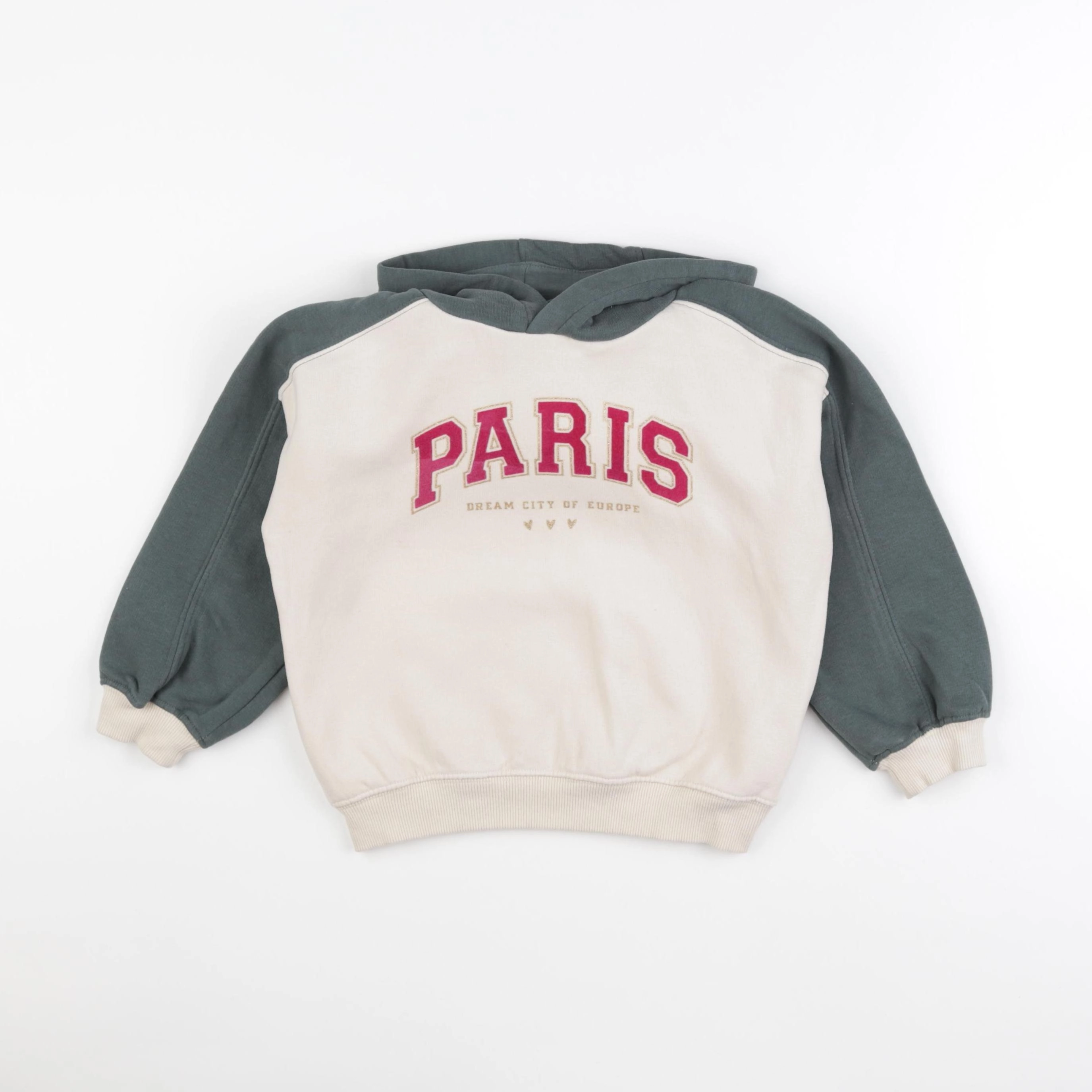 Vertbaudet - sweat blanc, vert - 5 ans
