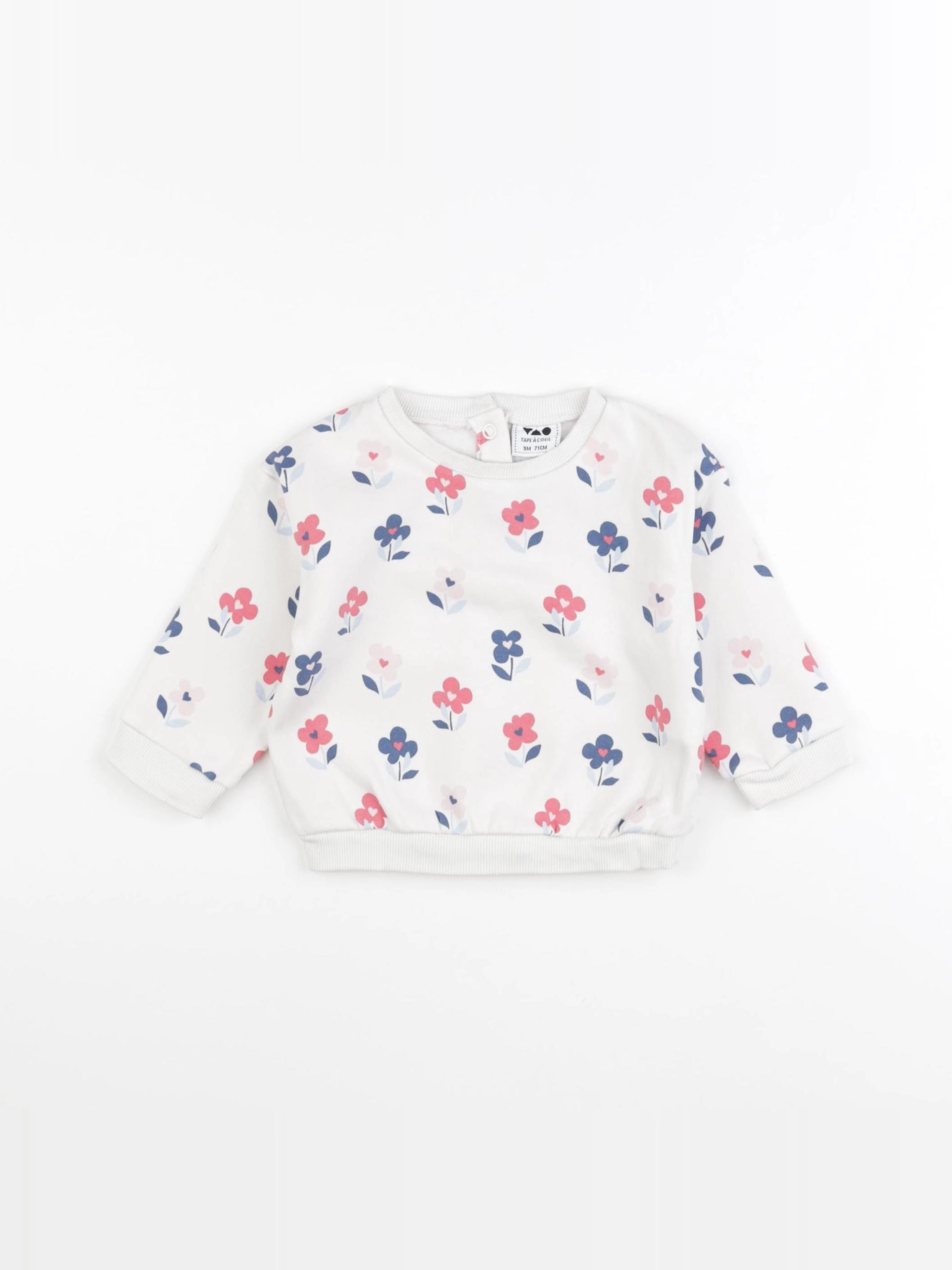 Tape à l'oeil - sweat blanc, bleu, rose - 9 mois