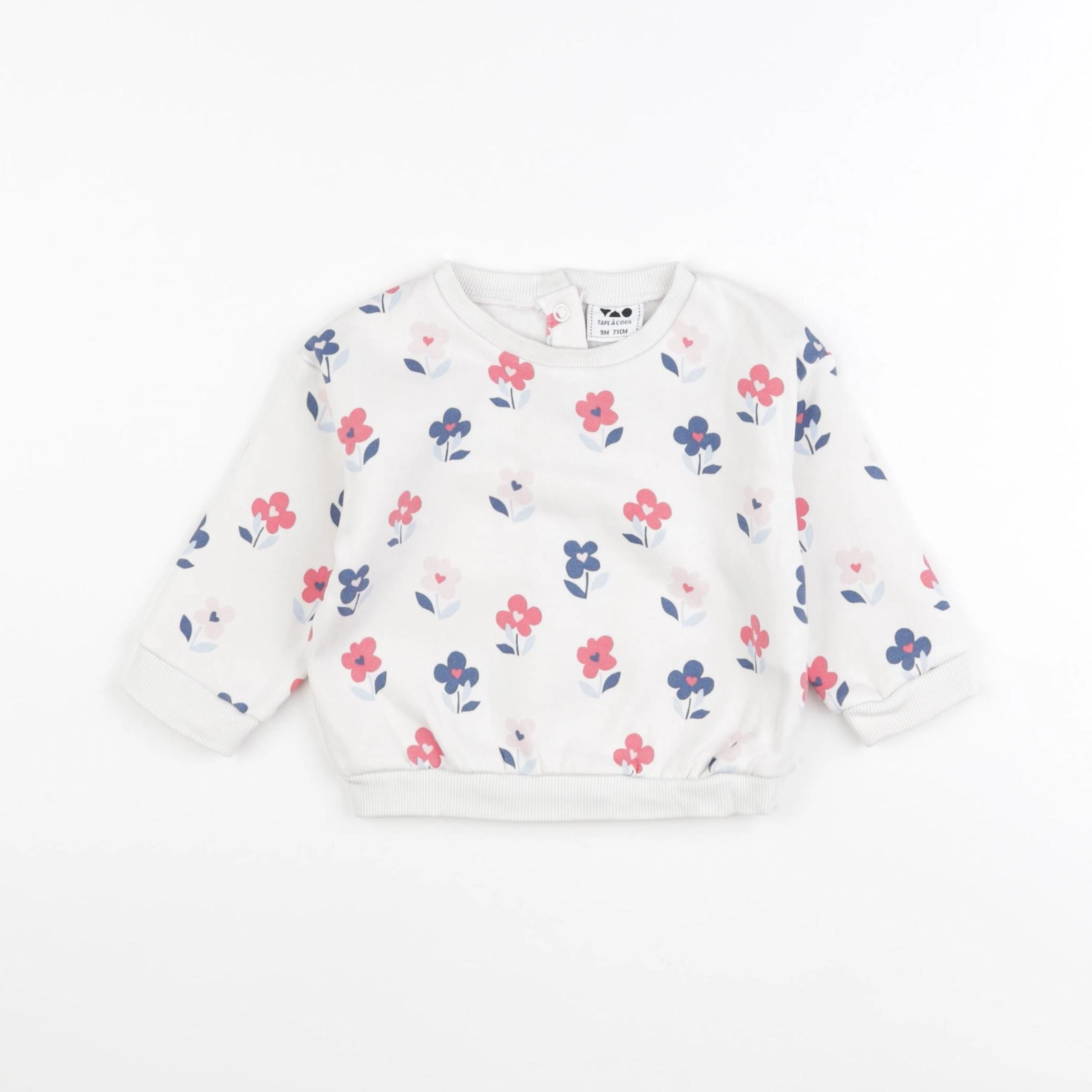 Tape à l'oeil - sweat blanc, bleu, rose - 9 mois