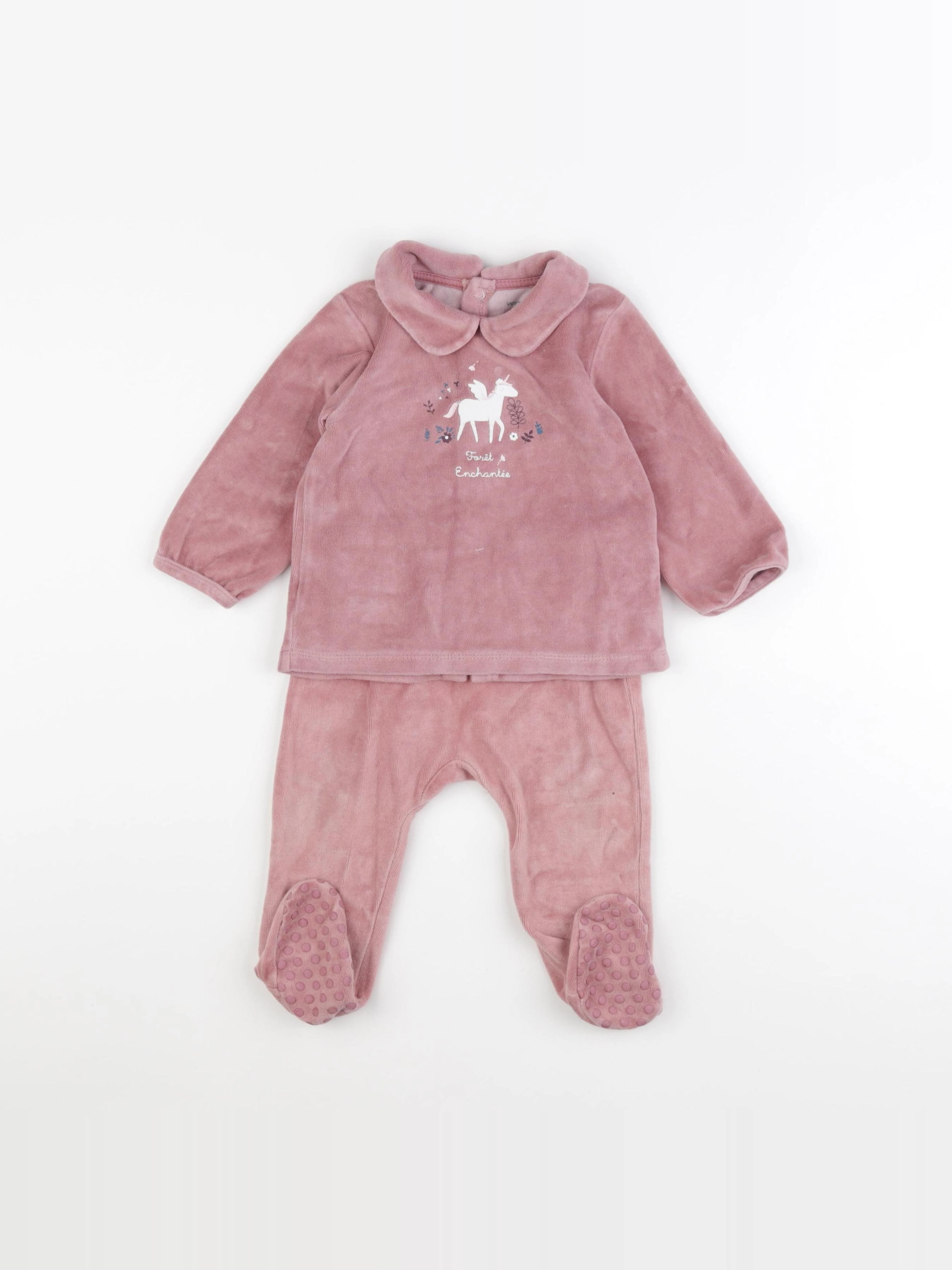 Vertbaudet - pyjama velours rose - 12 mois