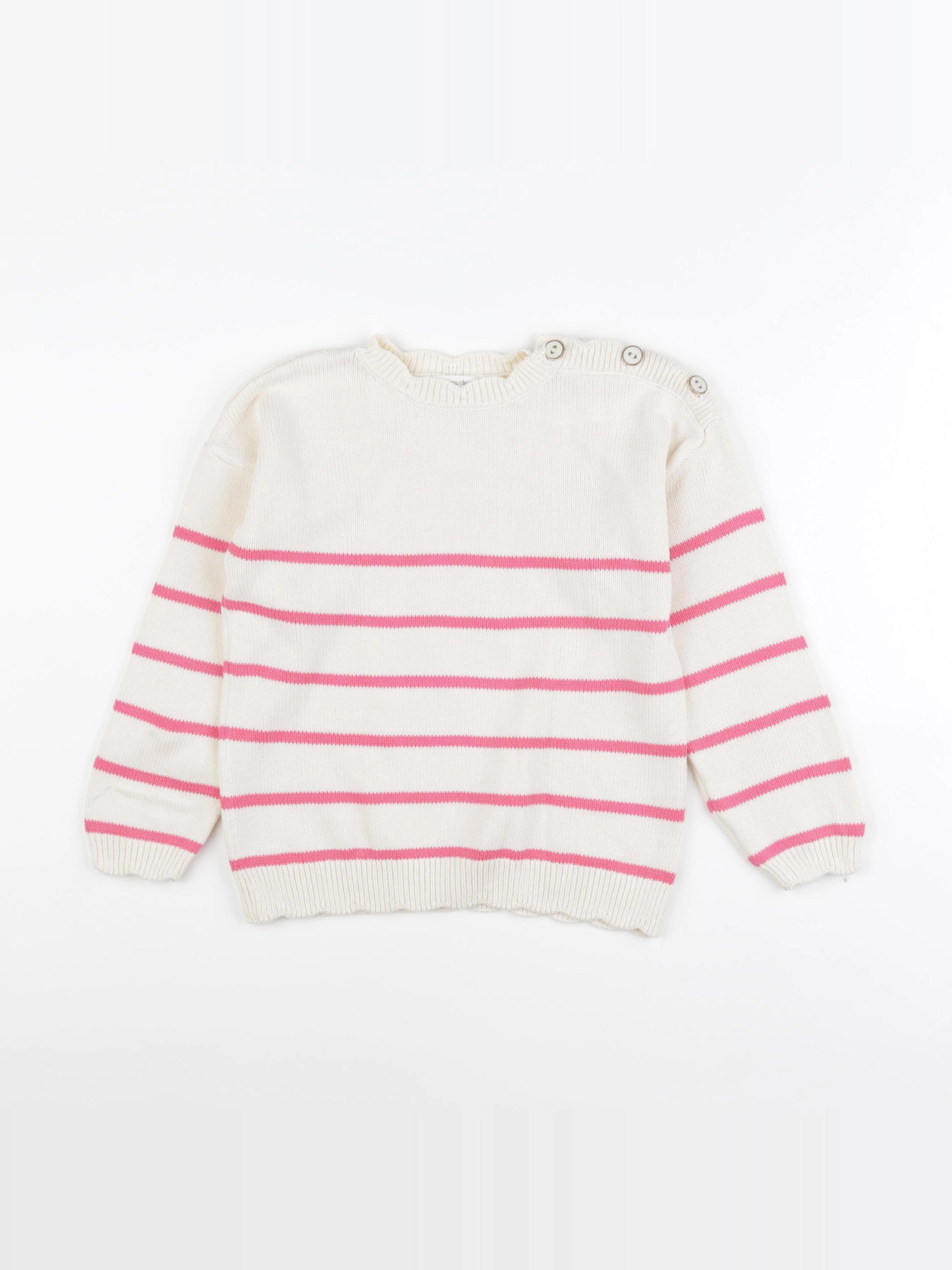 Vertbaudet - pull blanc, rose - 6 ans