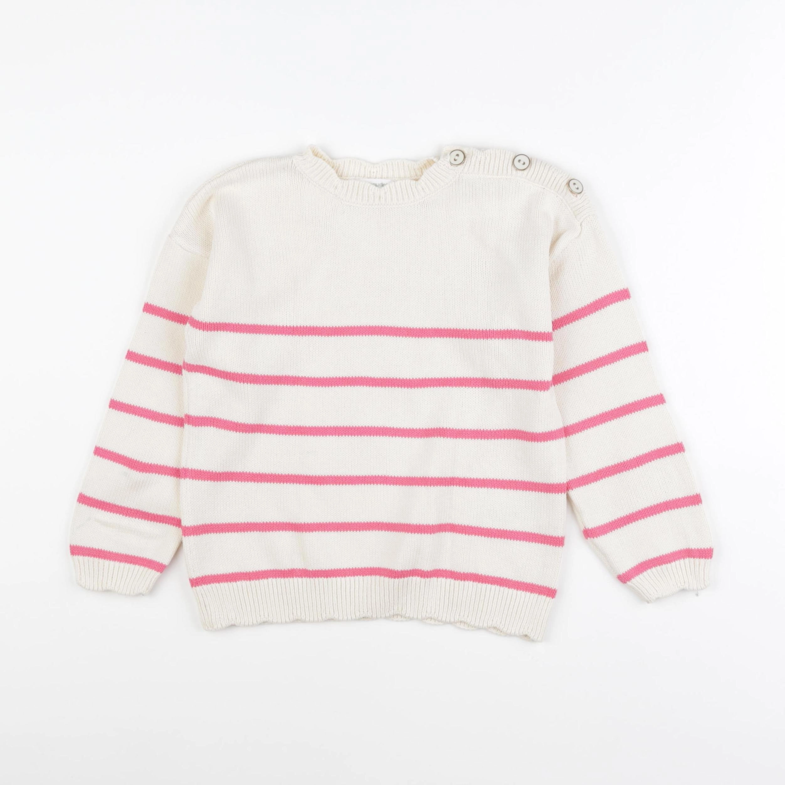 Vertbaudet - pull blanc, rose - 6 ans