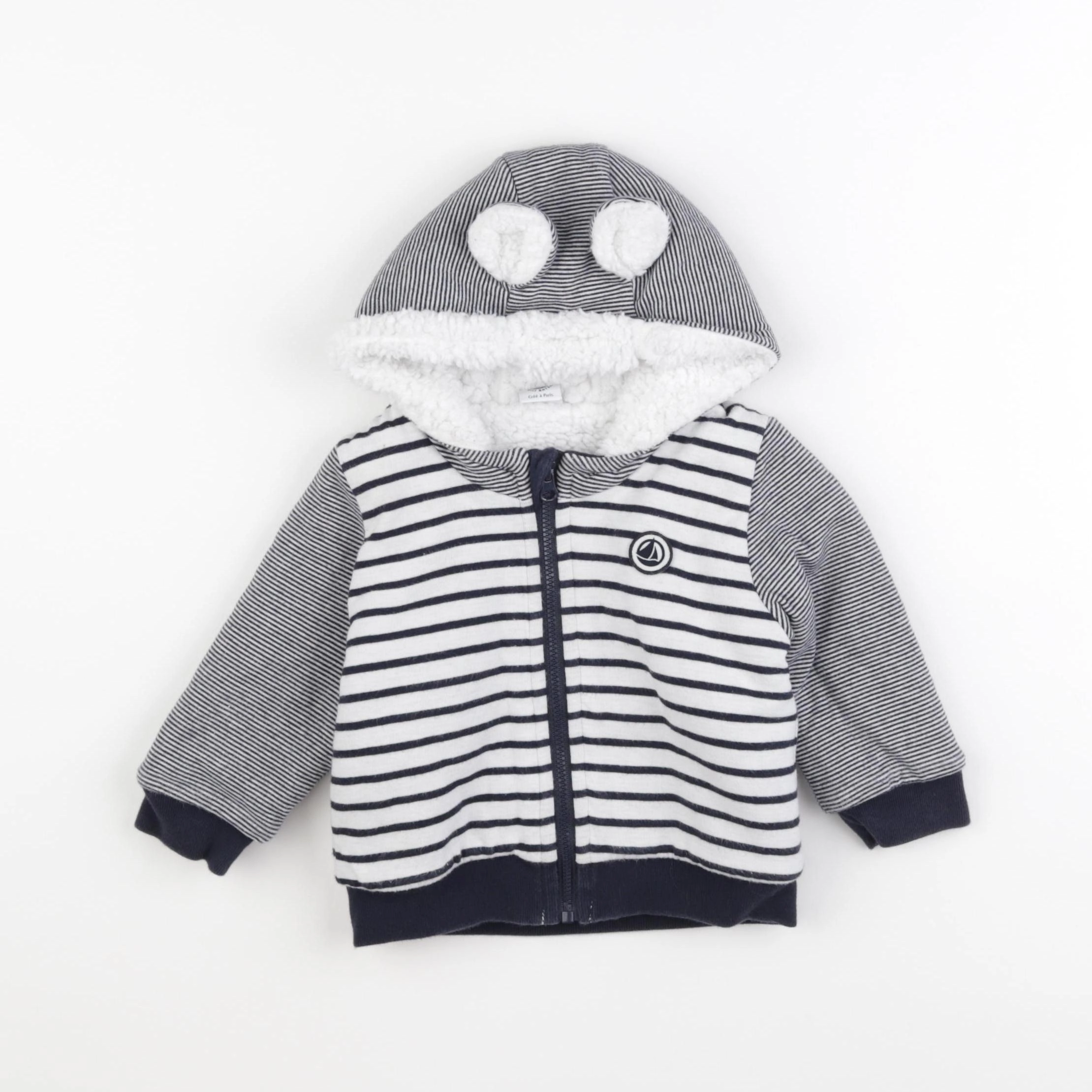 Petit Bateau - sweat blanc, bleu - 12 mois