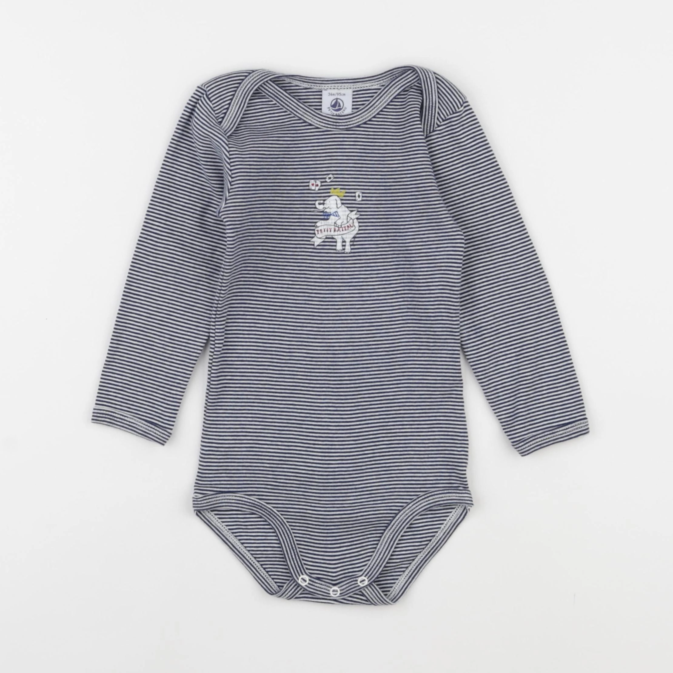 Petit Bateau - body bleu, blanc - 36 mois