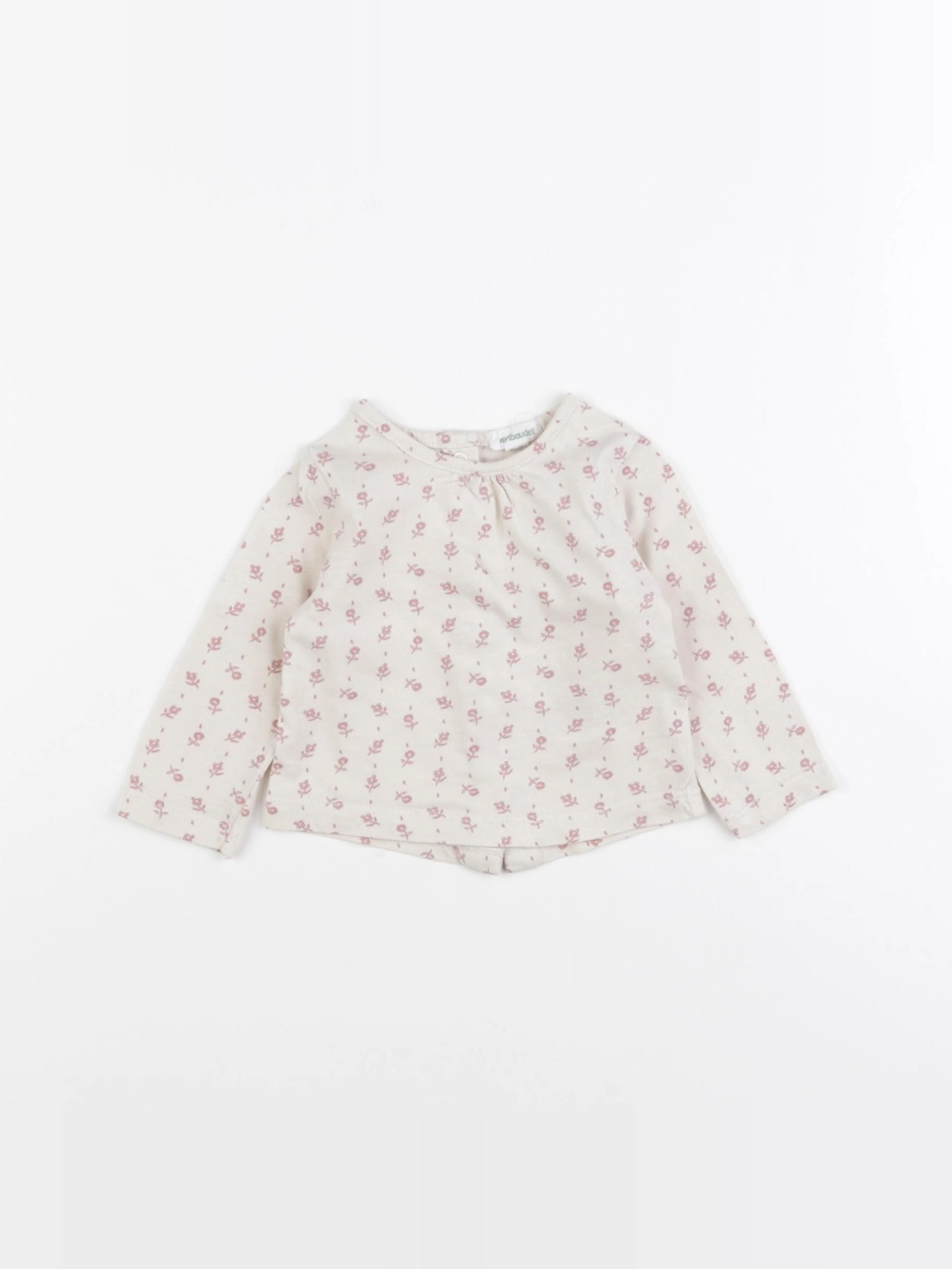 Vertbaudet - tee-shirt beige, rose - 3 mois