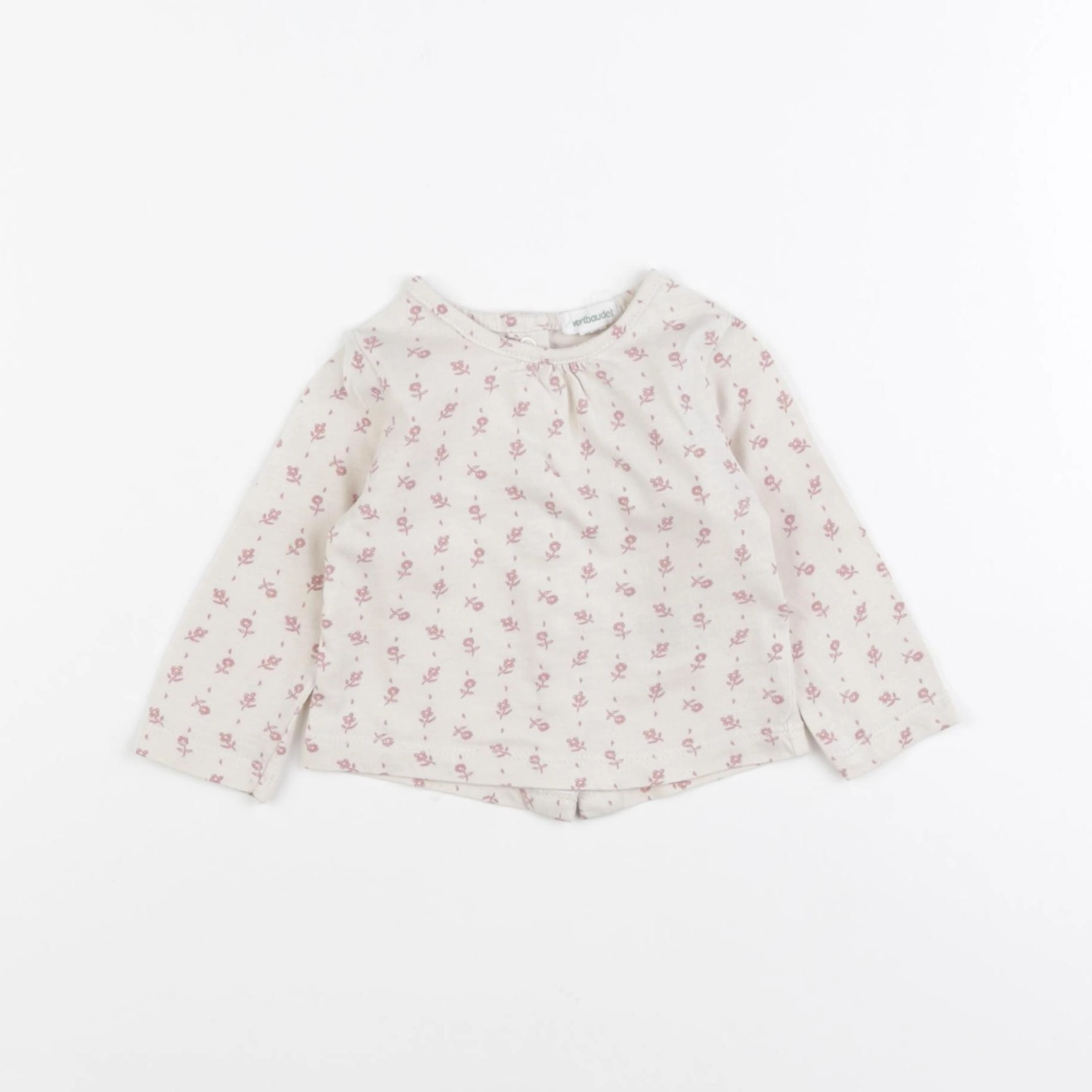 Vertbaudet - tee-shirt beige, rose - 3 mois