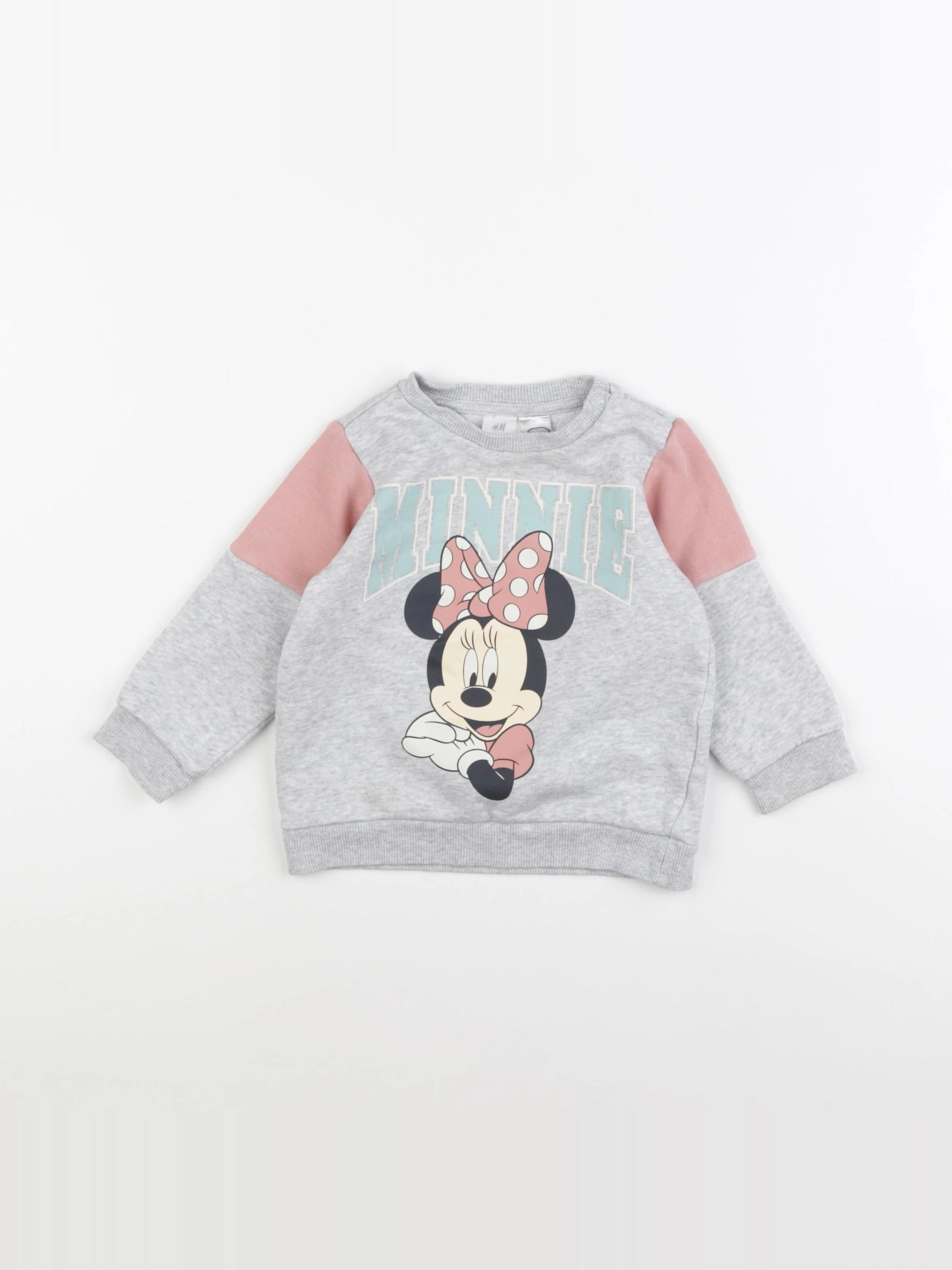 H&M - sweat gris, rose - 9/12 mois