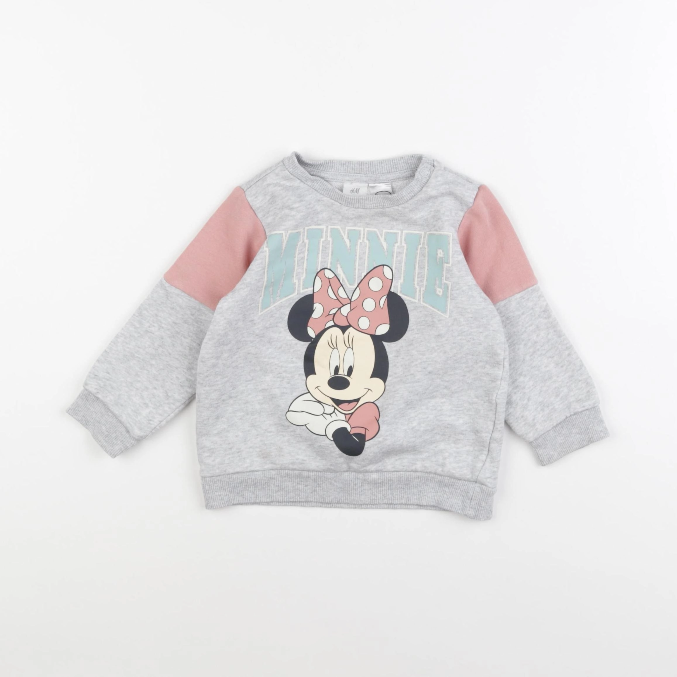 H&M - sweat gris, rose - 9/12 mois