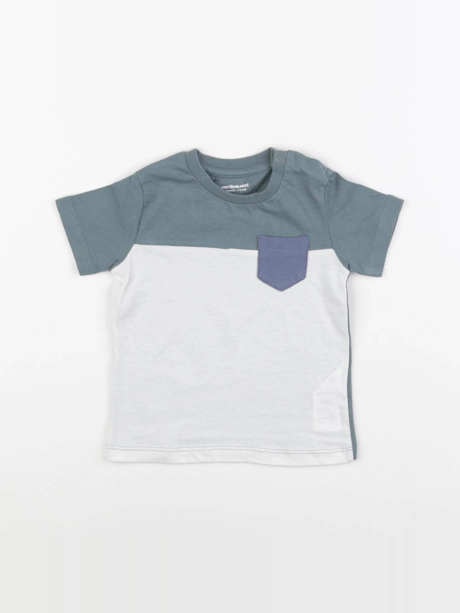 Vertbaudet - tee-shirt vert, blanc - 12 mois