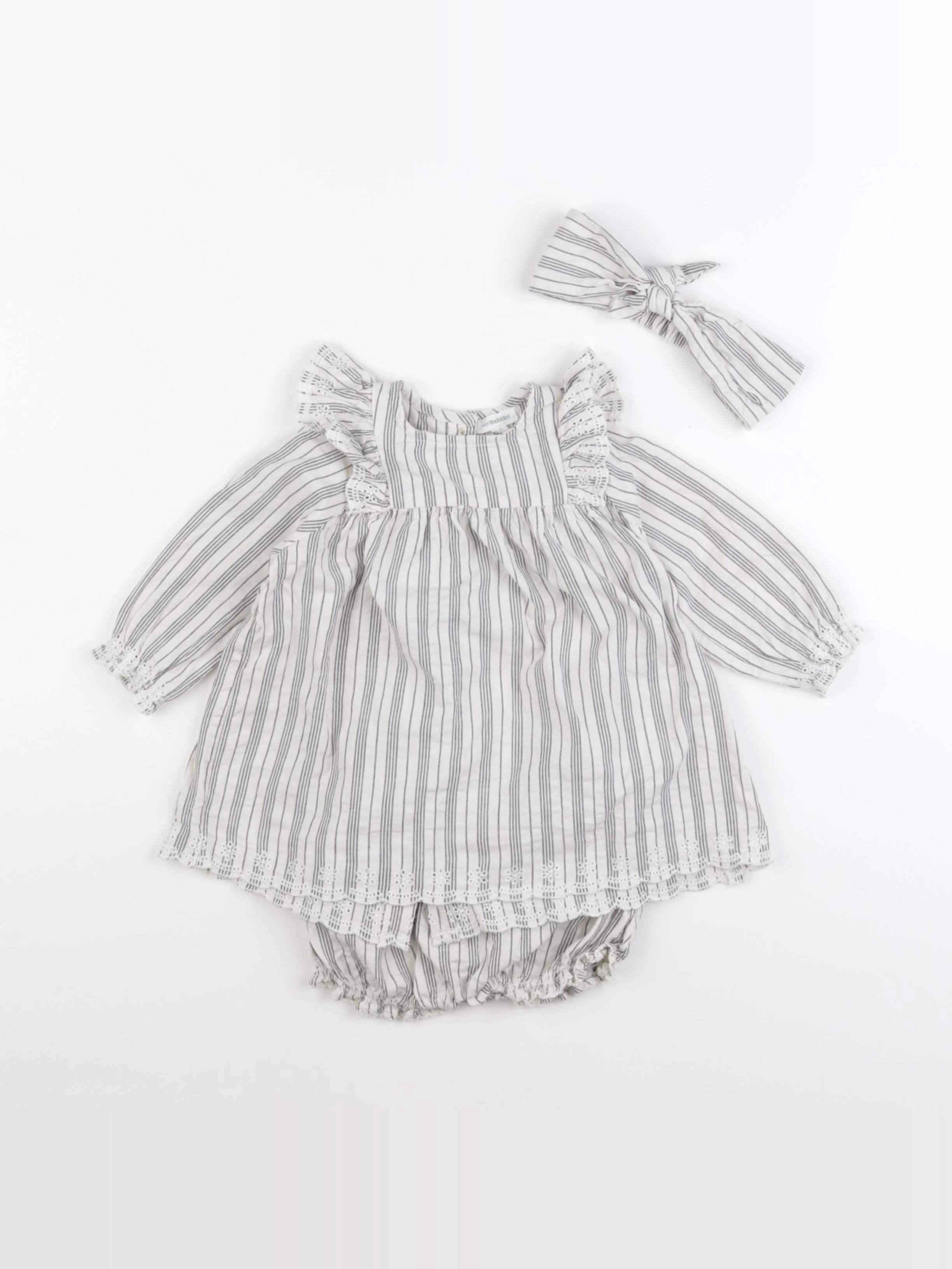 Vertbaudet - robe beige, gris - 9 mois