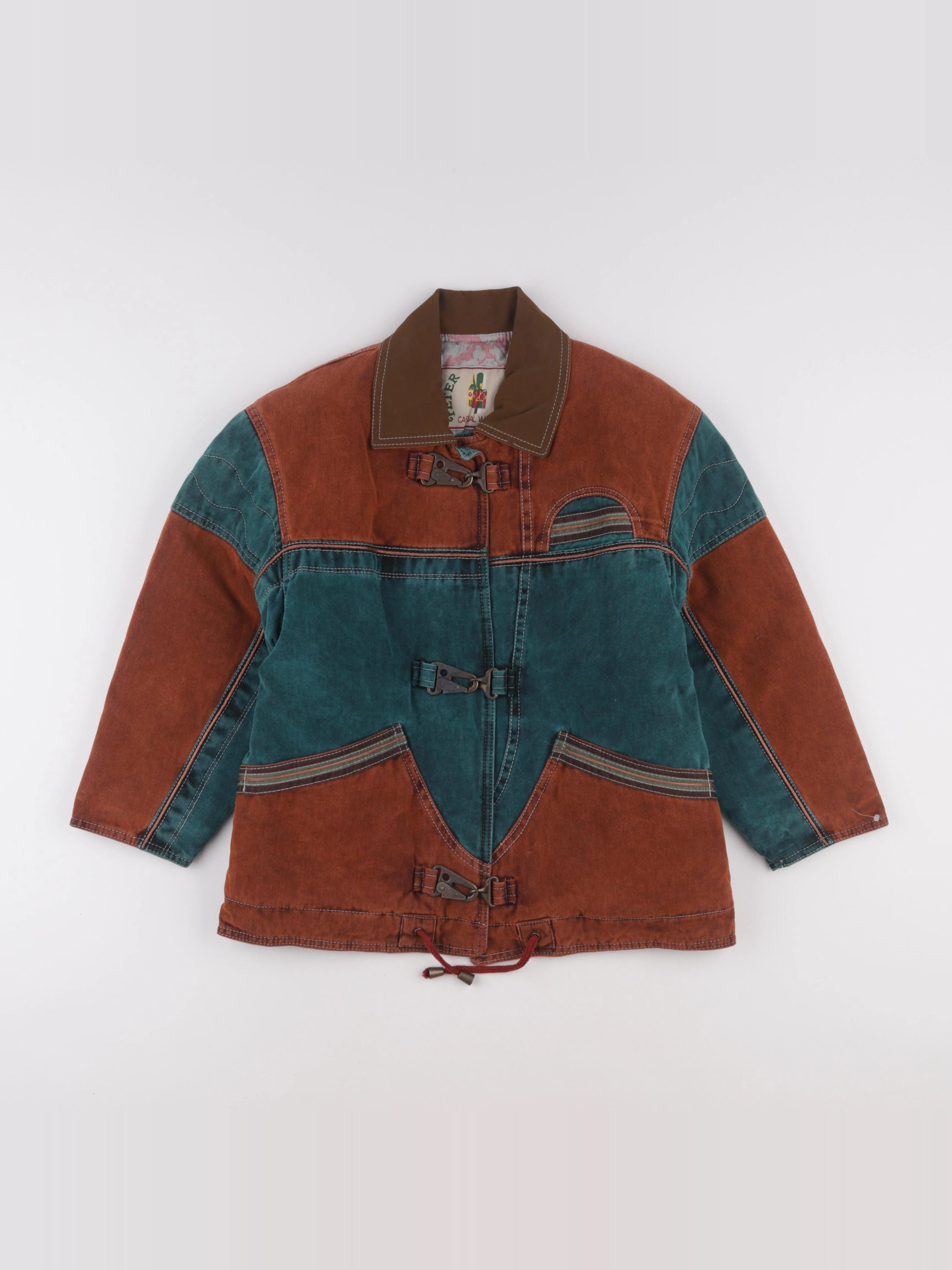 Vintage - veste doublé marron, vert - 8 ans
