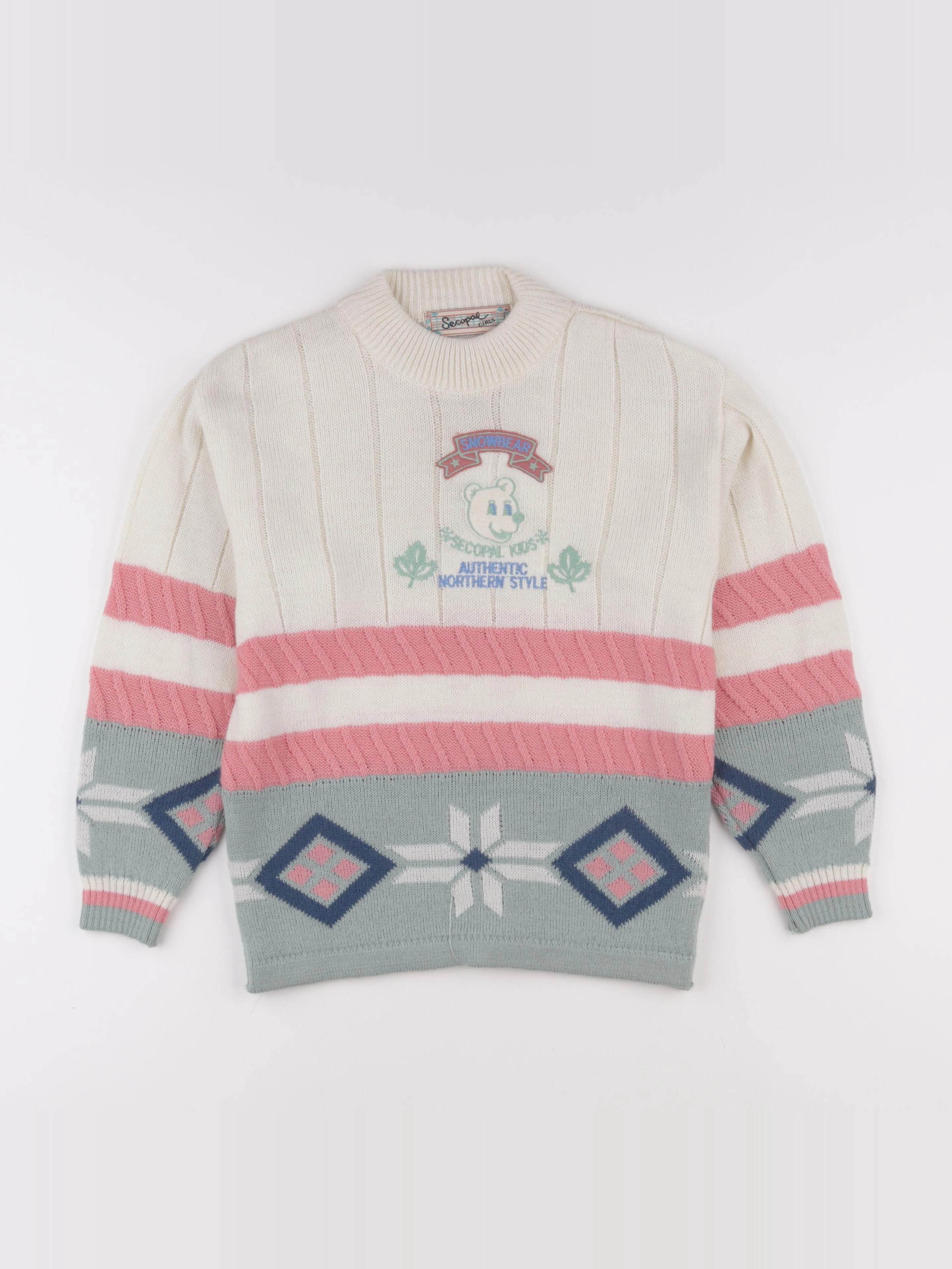 Vintage - pull rose, blanc - 8 ans