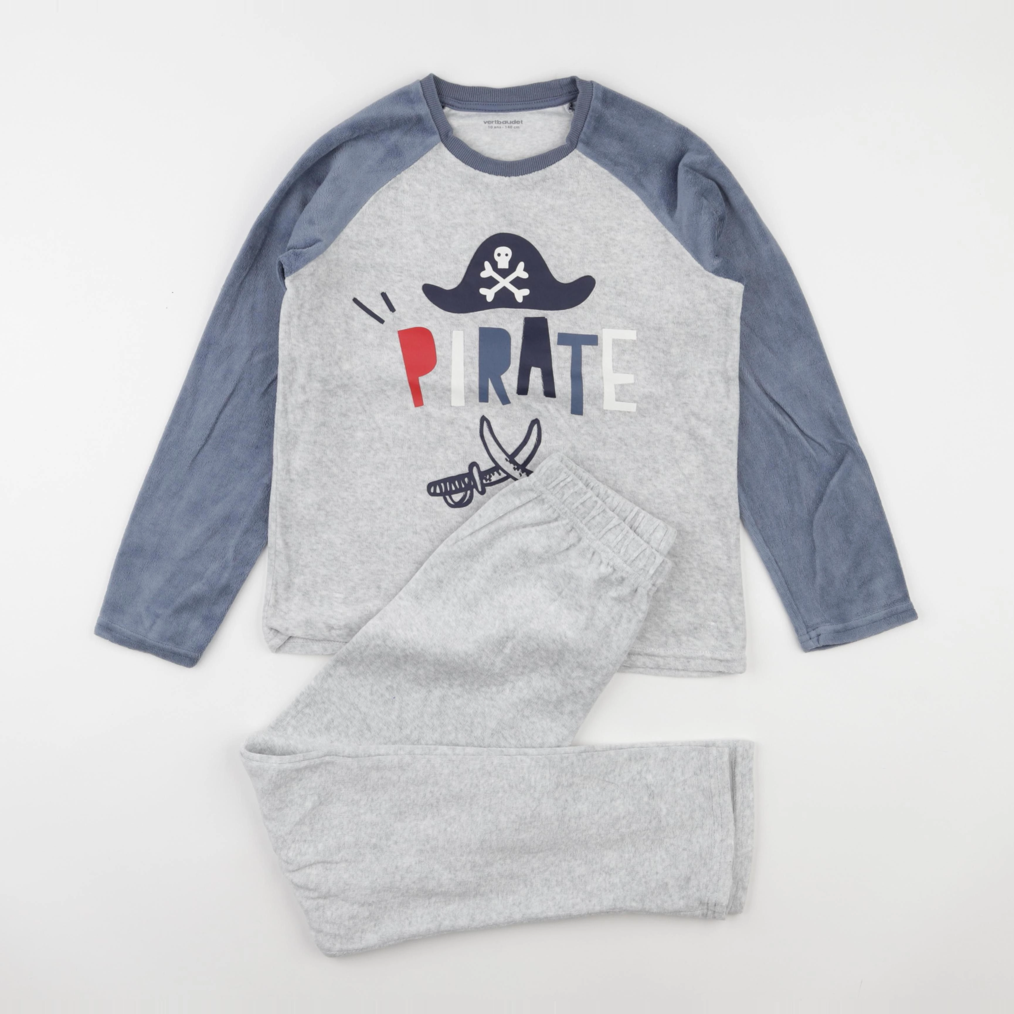 Vertbaudet - pyjama velours gris - 10 ans