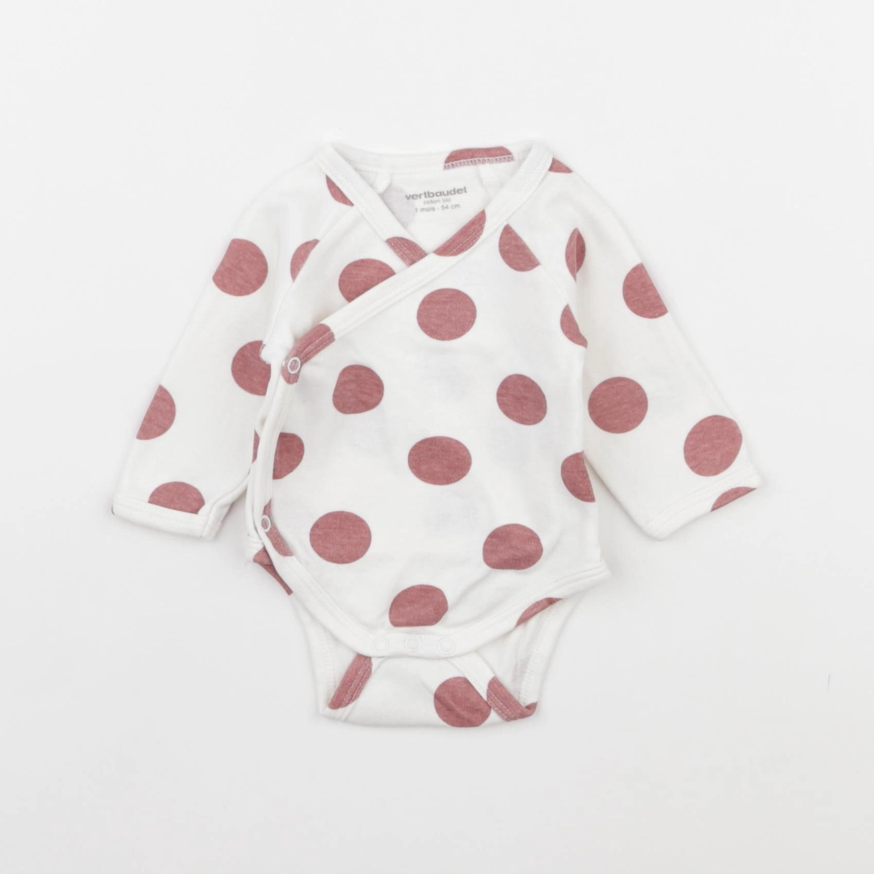 Vertbaudet - body blanc, rose - 1 mois