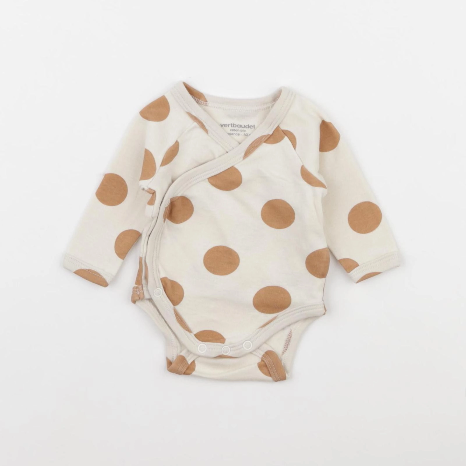Vertbaudet - body blanc, marron - 0 mois