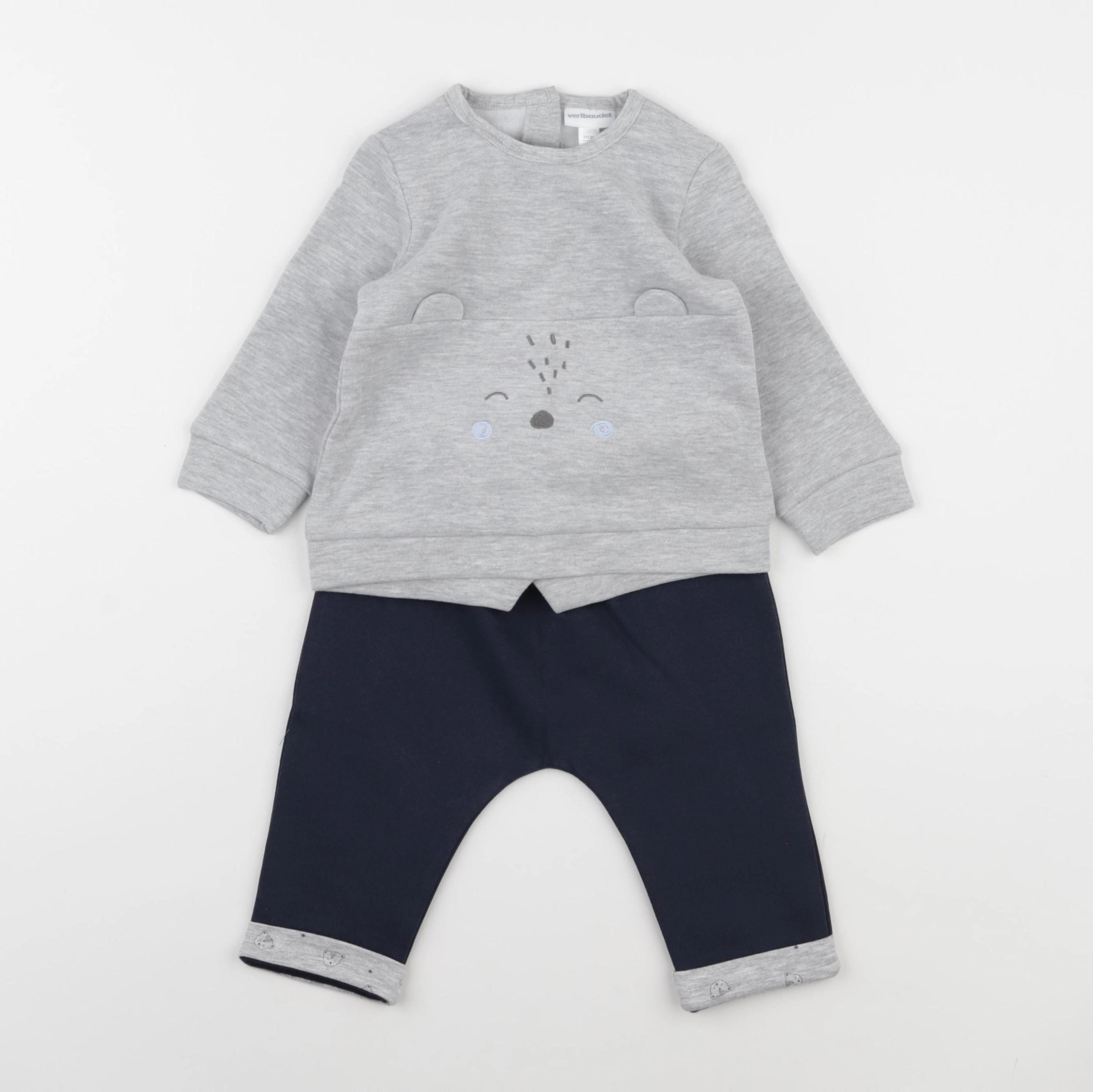 Vertbaudet - ensemble bleu, gris - 9 mois