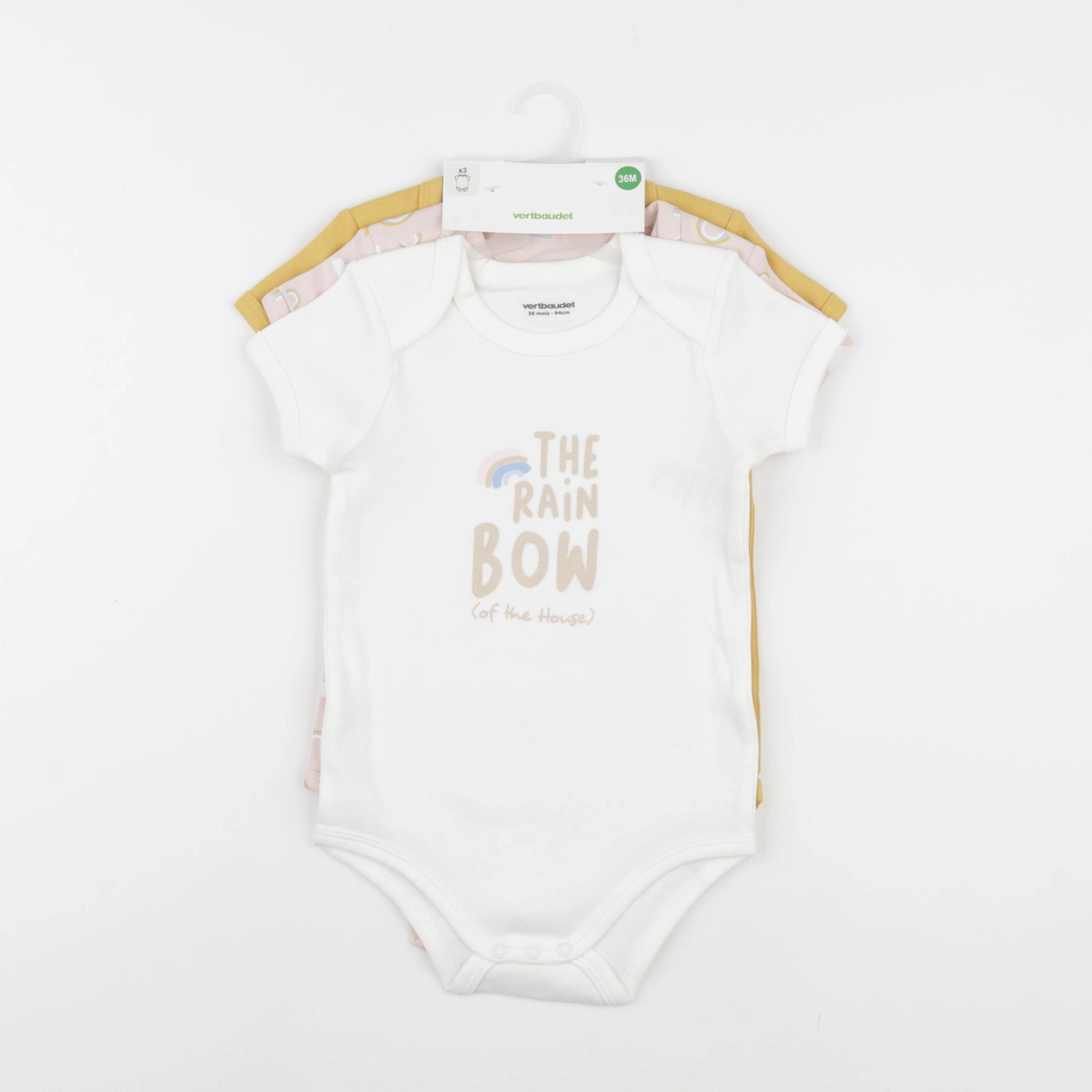 Vertbaudet - lot de 3 bodies en coton multicolore - 36 mois