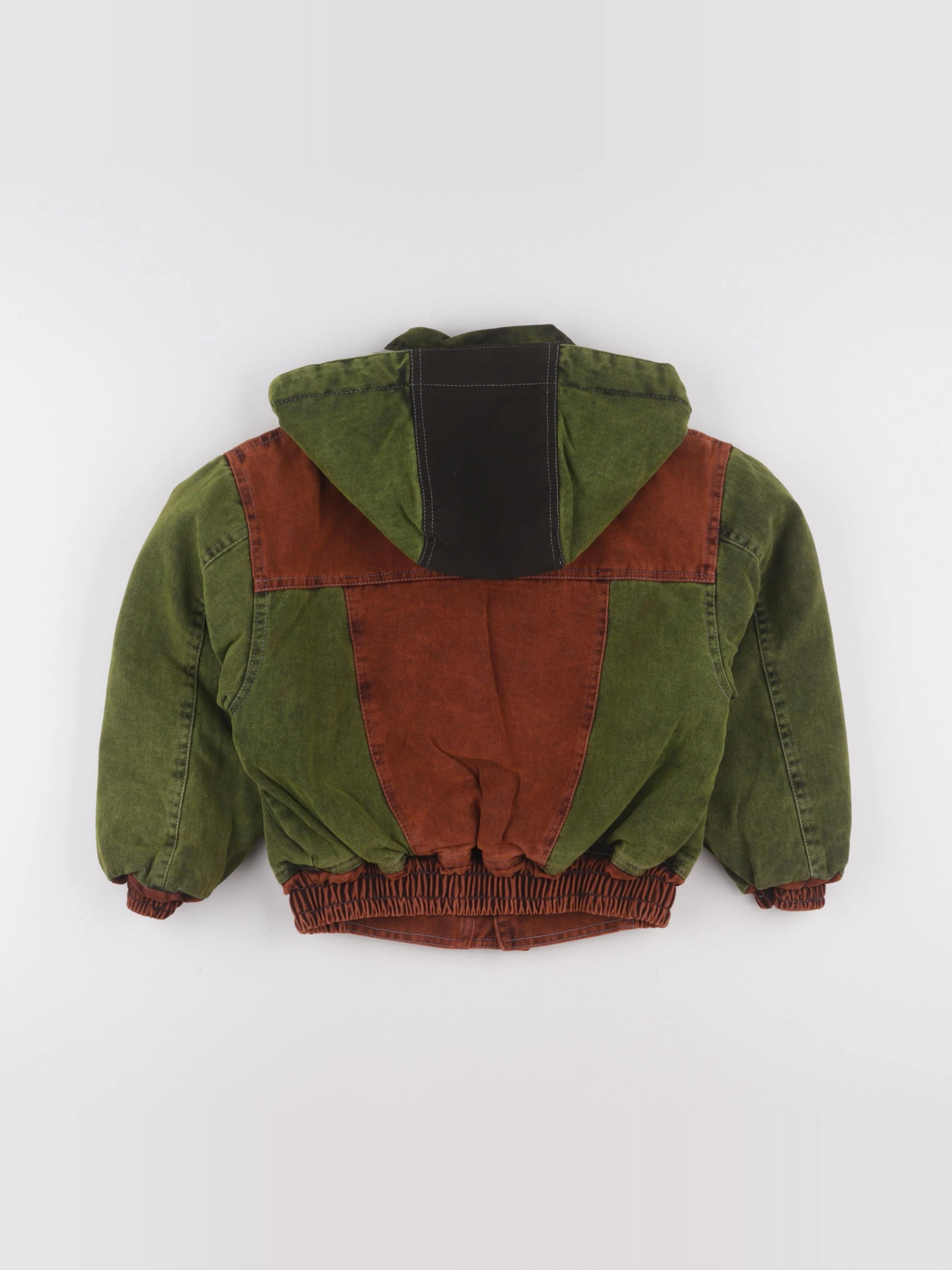Vintage - veste doublé capuche amovible vert, marron - 8 ans