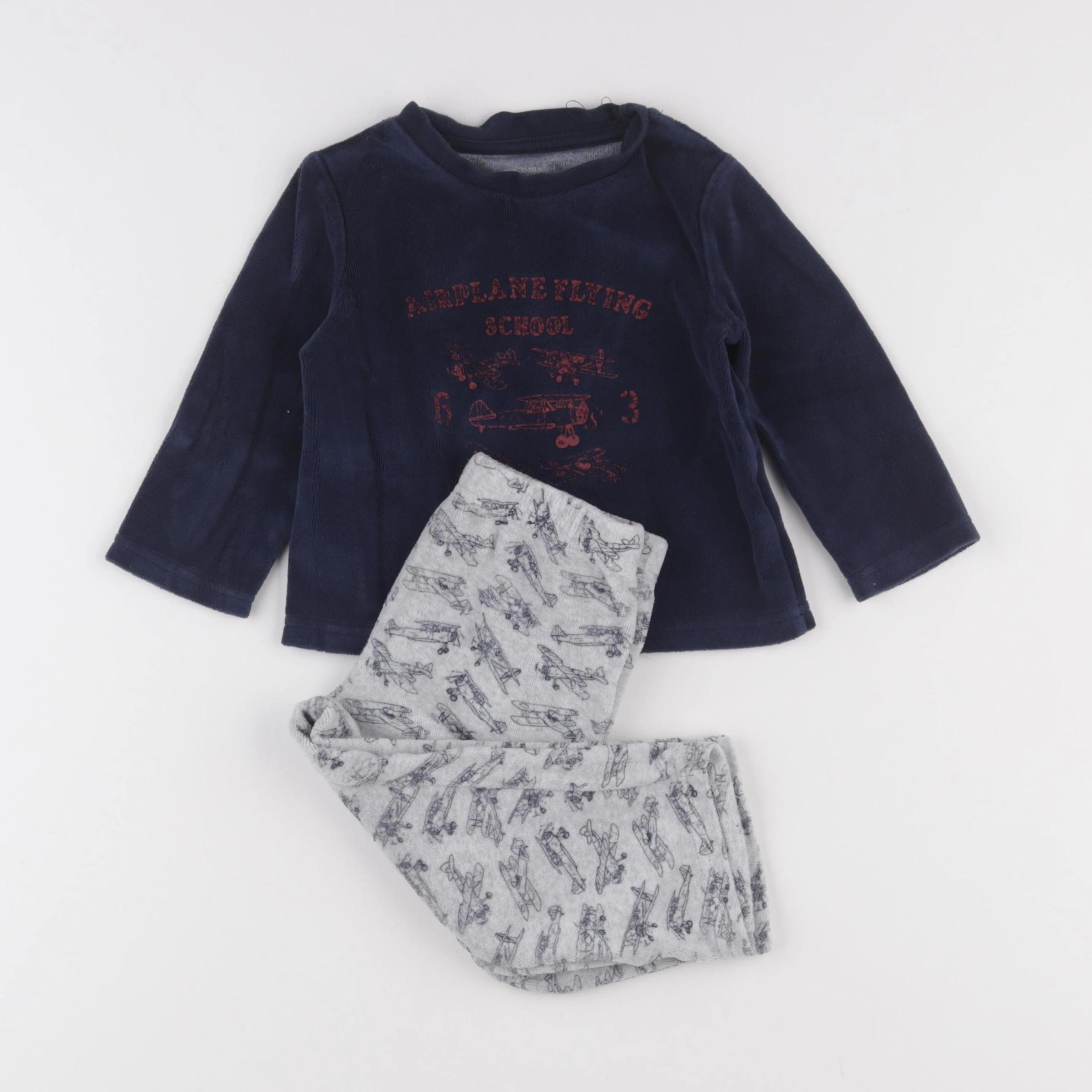 Vertbaudet - pyjama velours bleu, gris - 8 ans