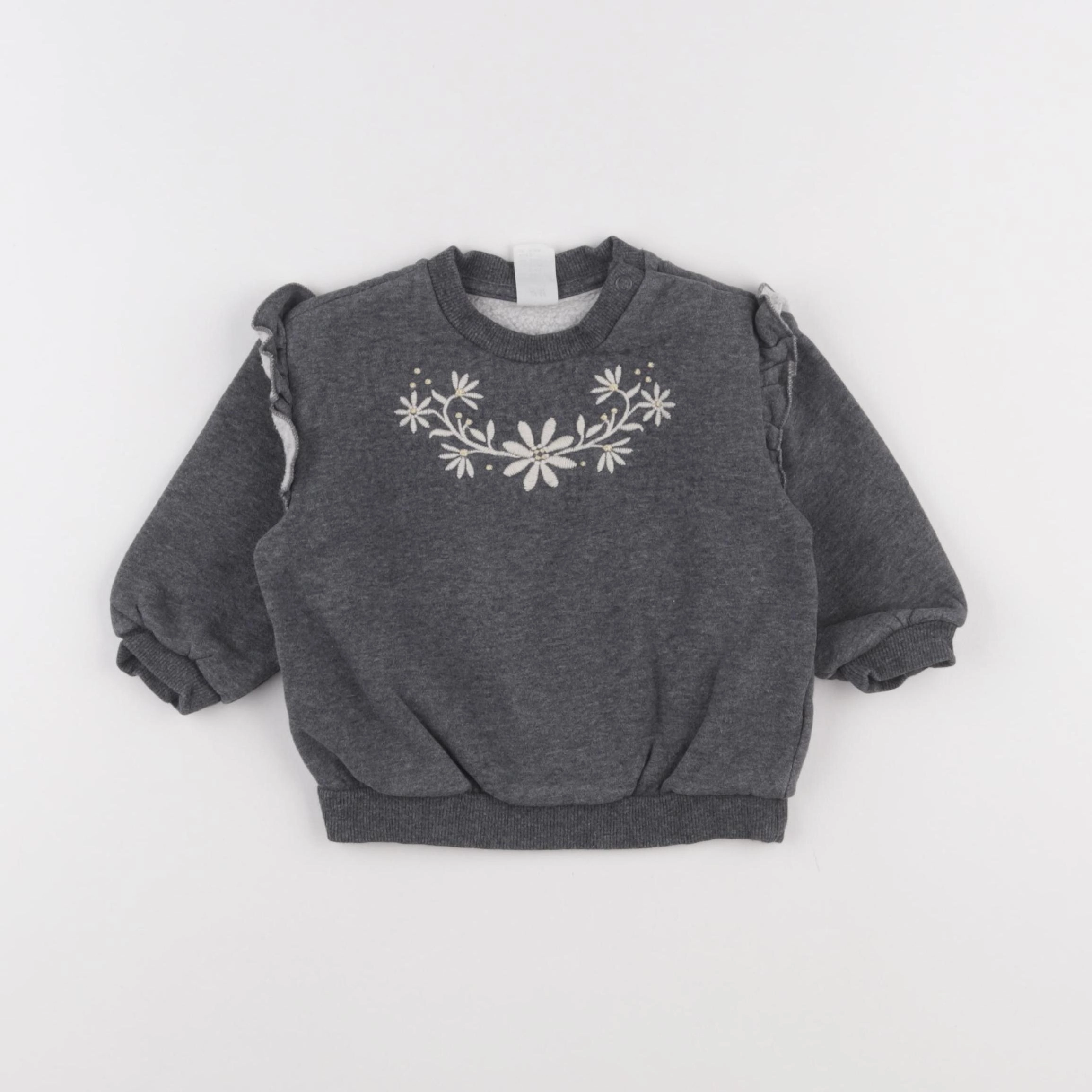 H&M - sweat coton gris - 6/9 mois