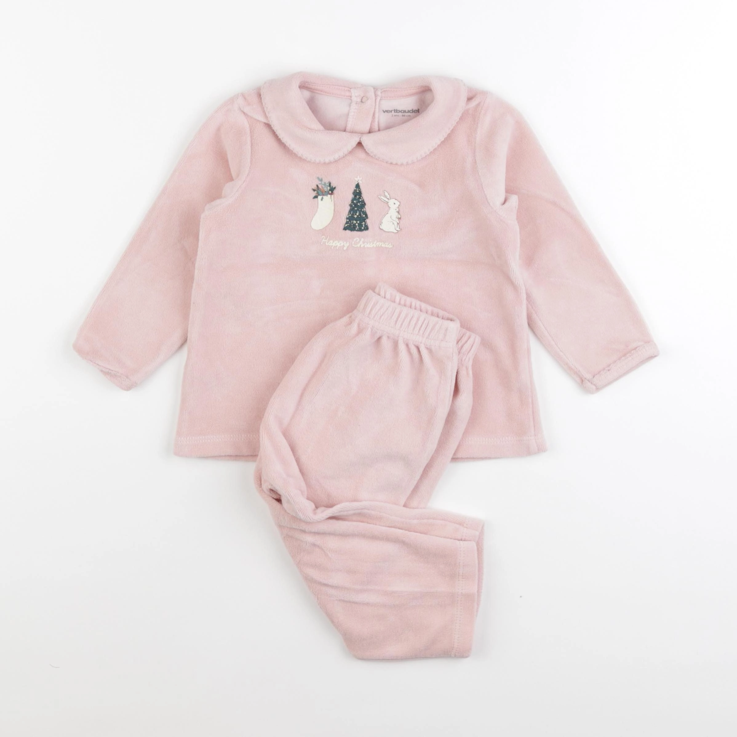 Vertbaudet - pyjama velours rose - 2 ans
