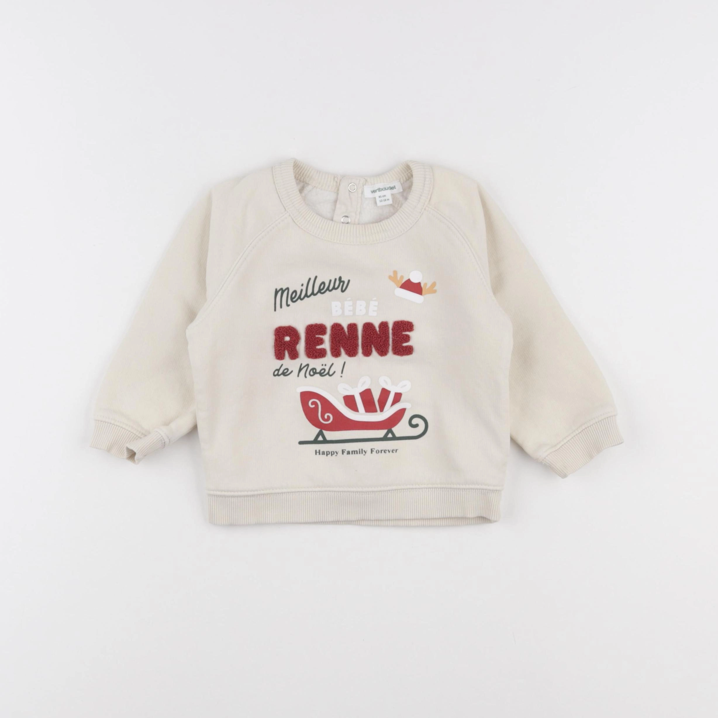Vertbaudet - sweat beige - 12/18 mois