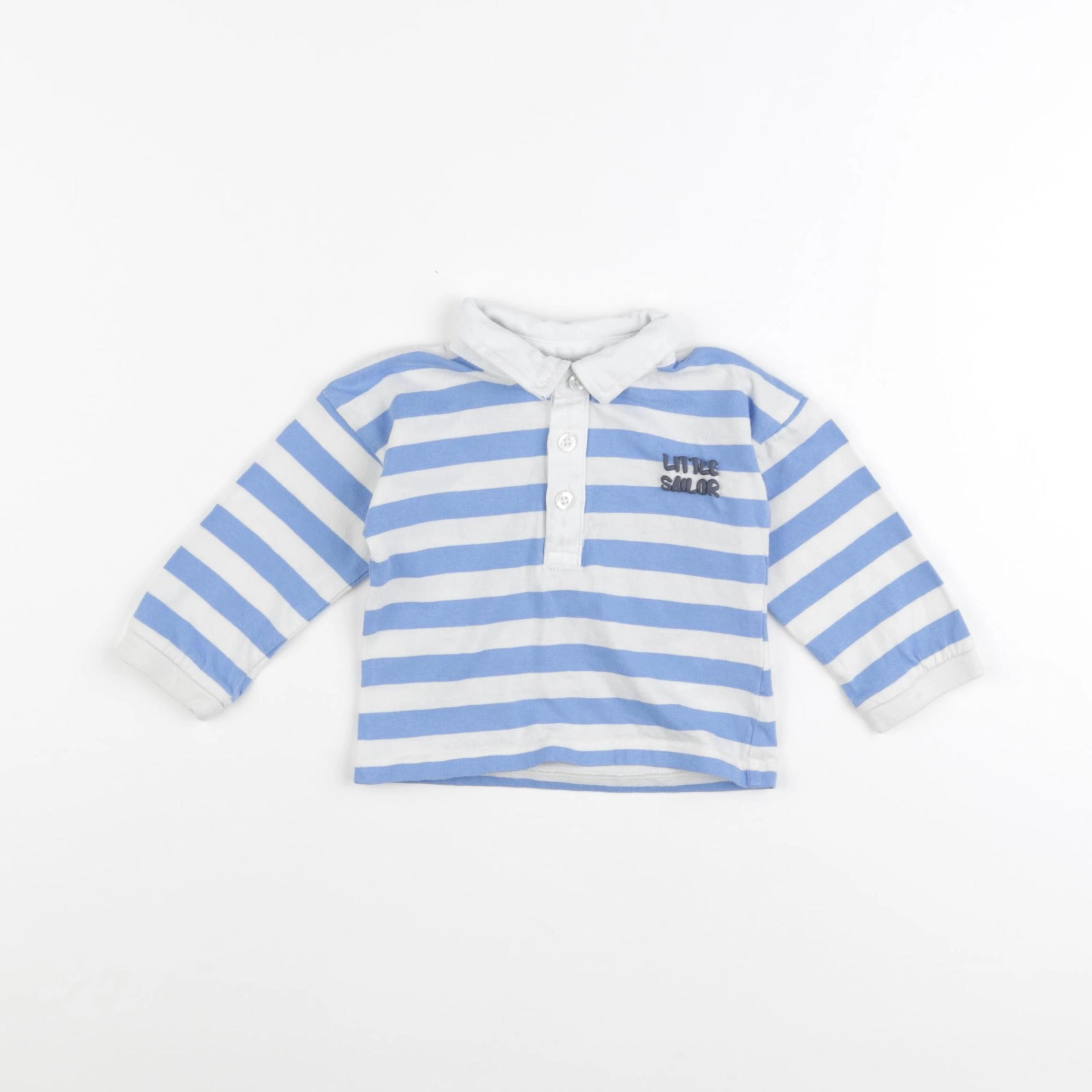 Vertbaudet - polo bleu, blanc - 12 mois
