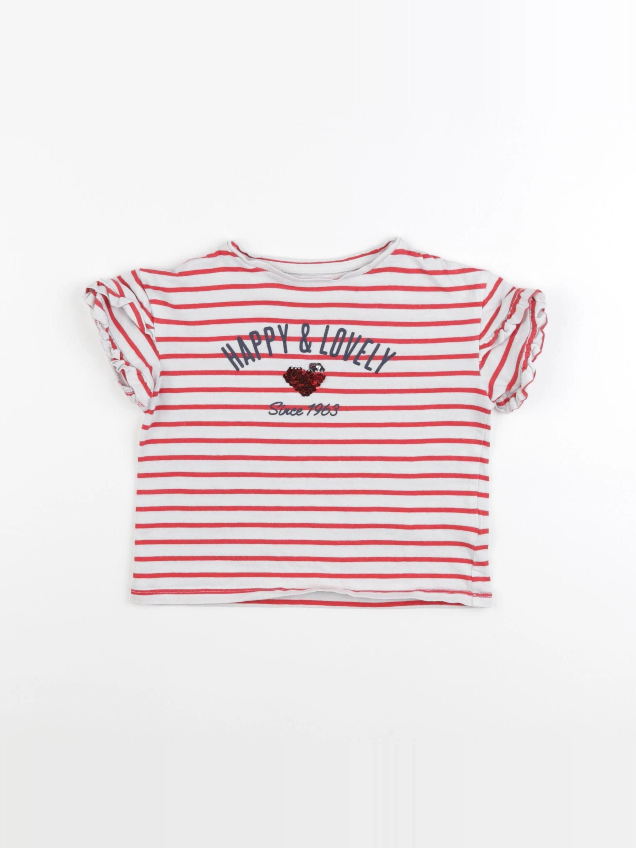 Vertbaudet - tee-shirt rouge, blanc - 3 ans