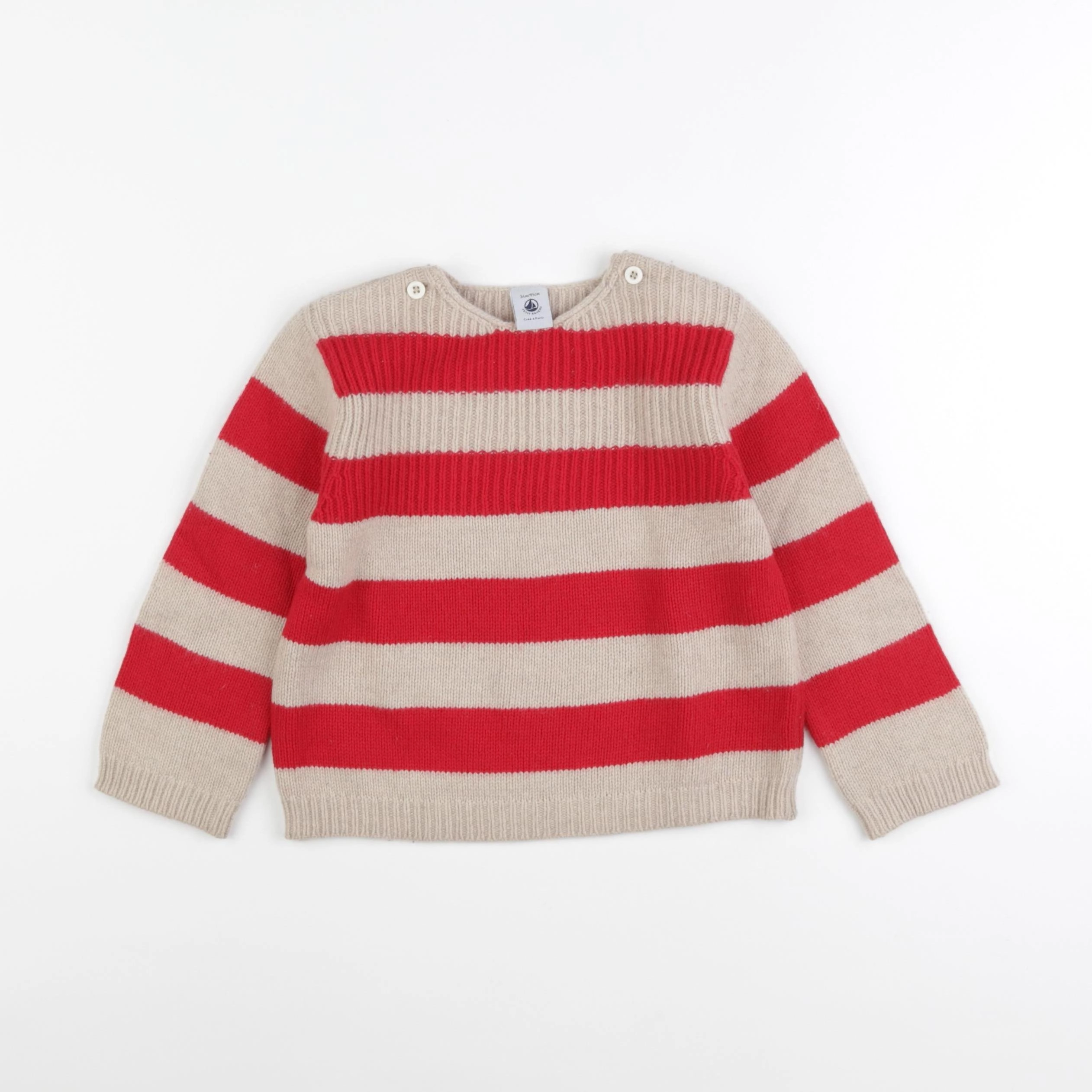 Petit Bateau - pull rouge, beige - 36 mois