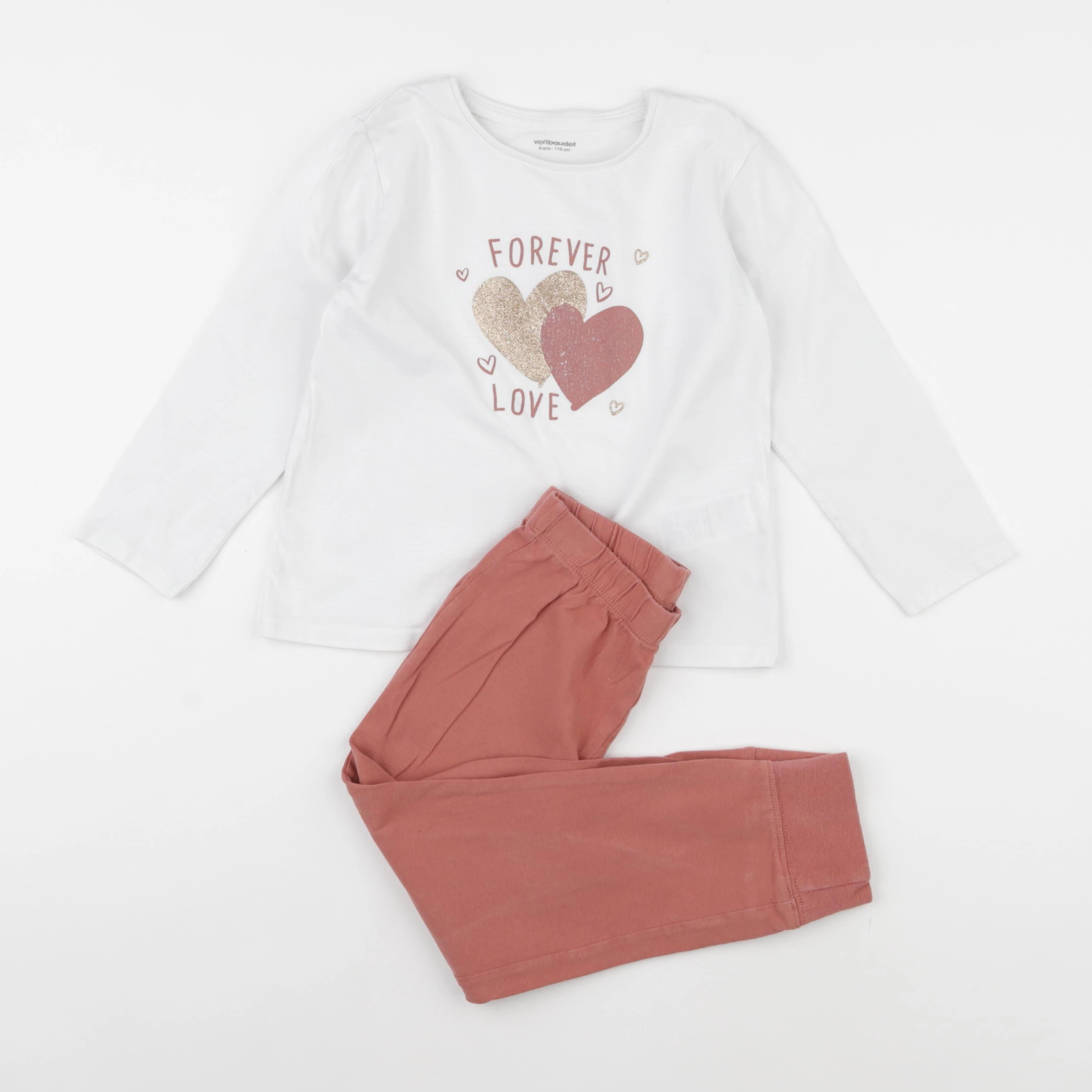 Vertbaudet - pyjama coton blanc, rose - 6 ans