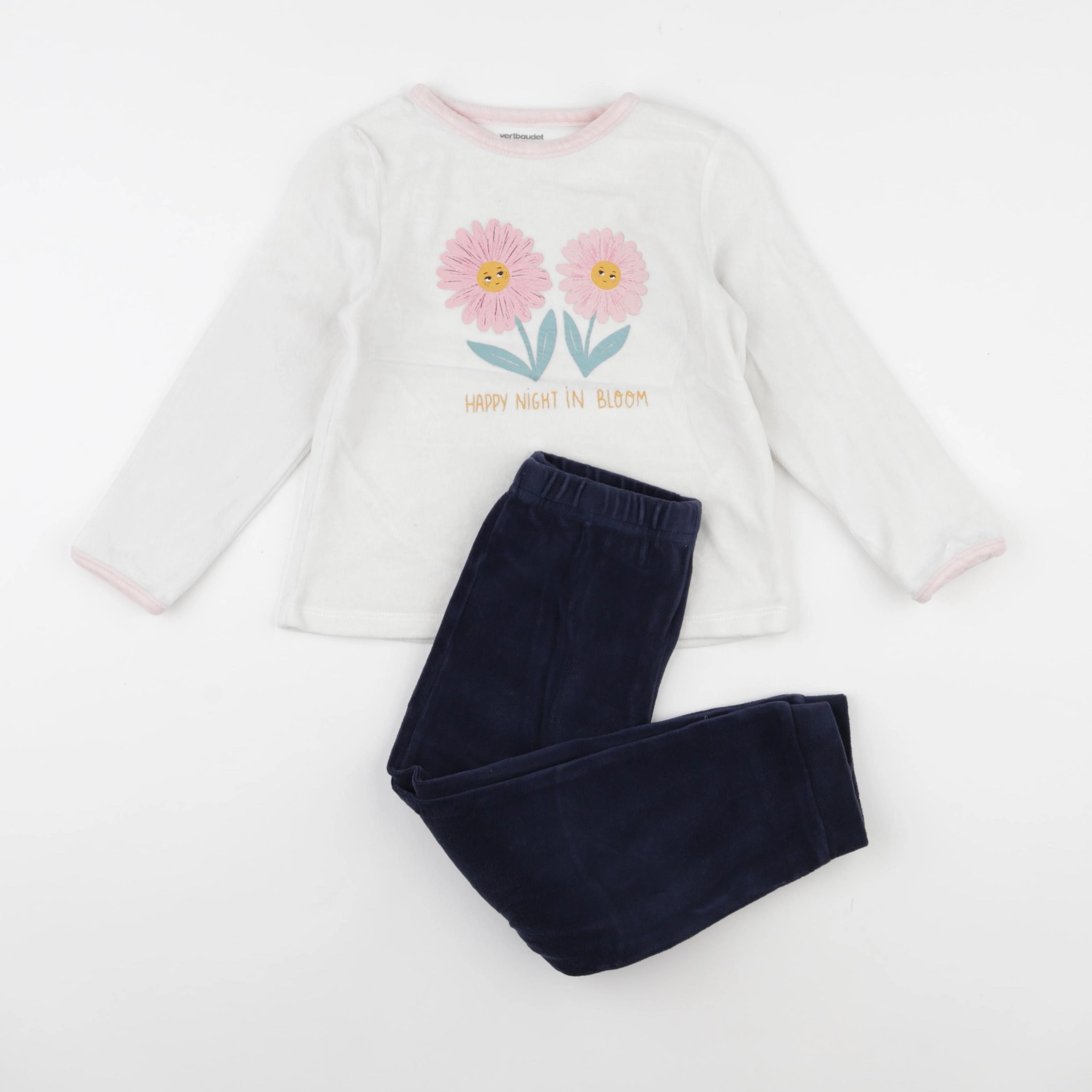 Vertbaudet - pyjama velours bleu, blanc - 6 ans