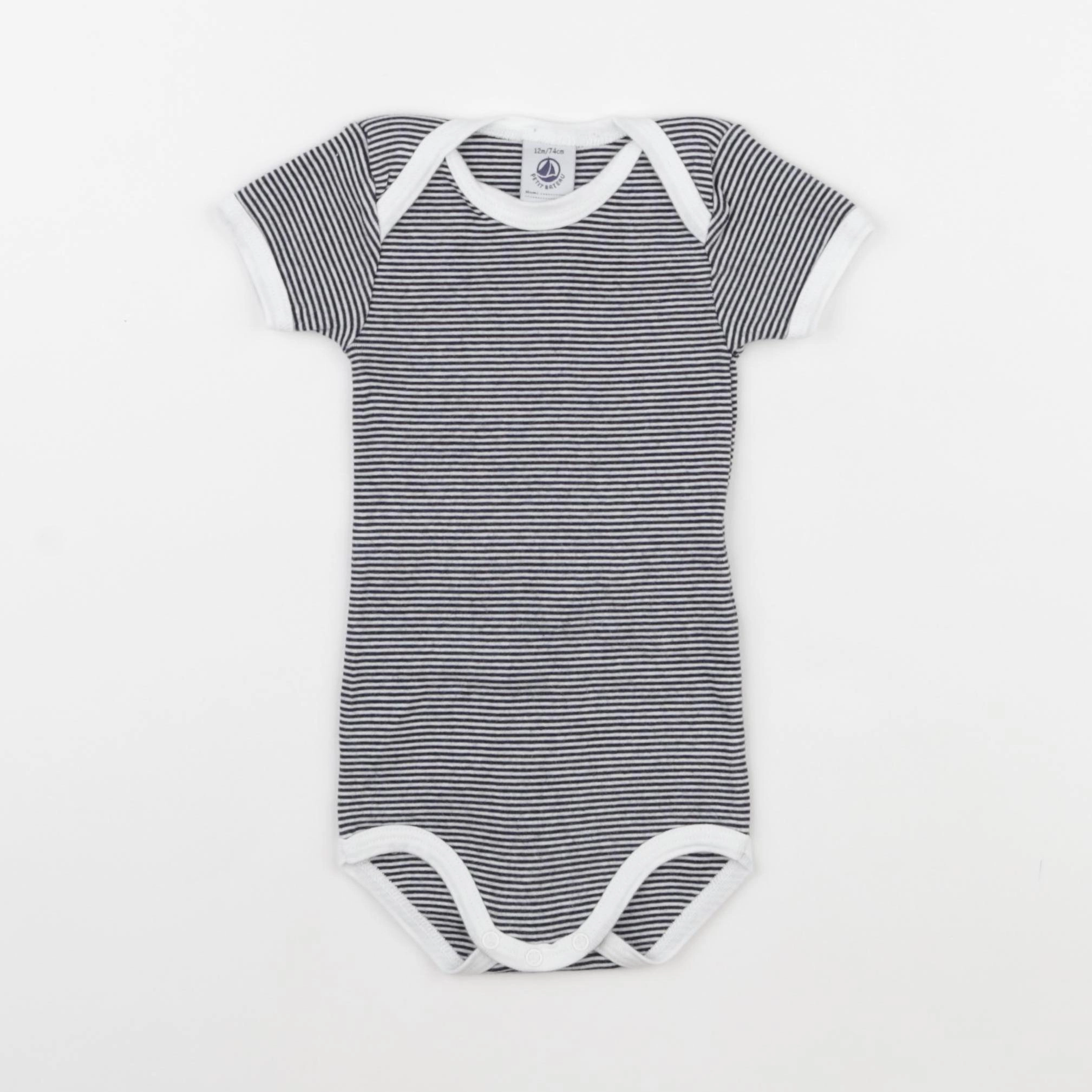 Petit Bateau - body bleu, blanc - 12 mois