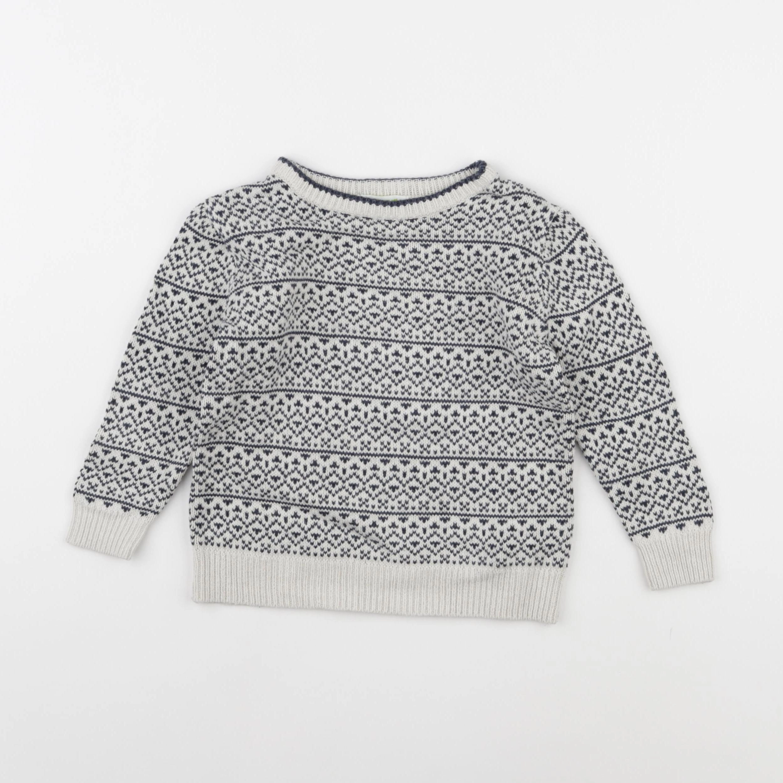 Vertbaudet - pull blanc, bleu - 3 ans
