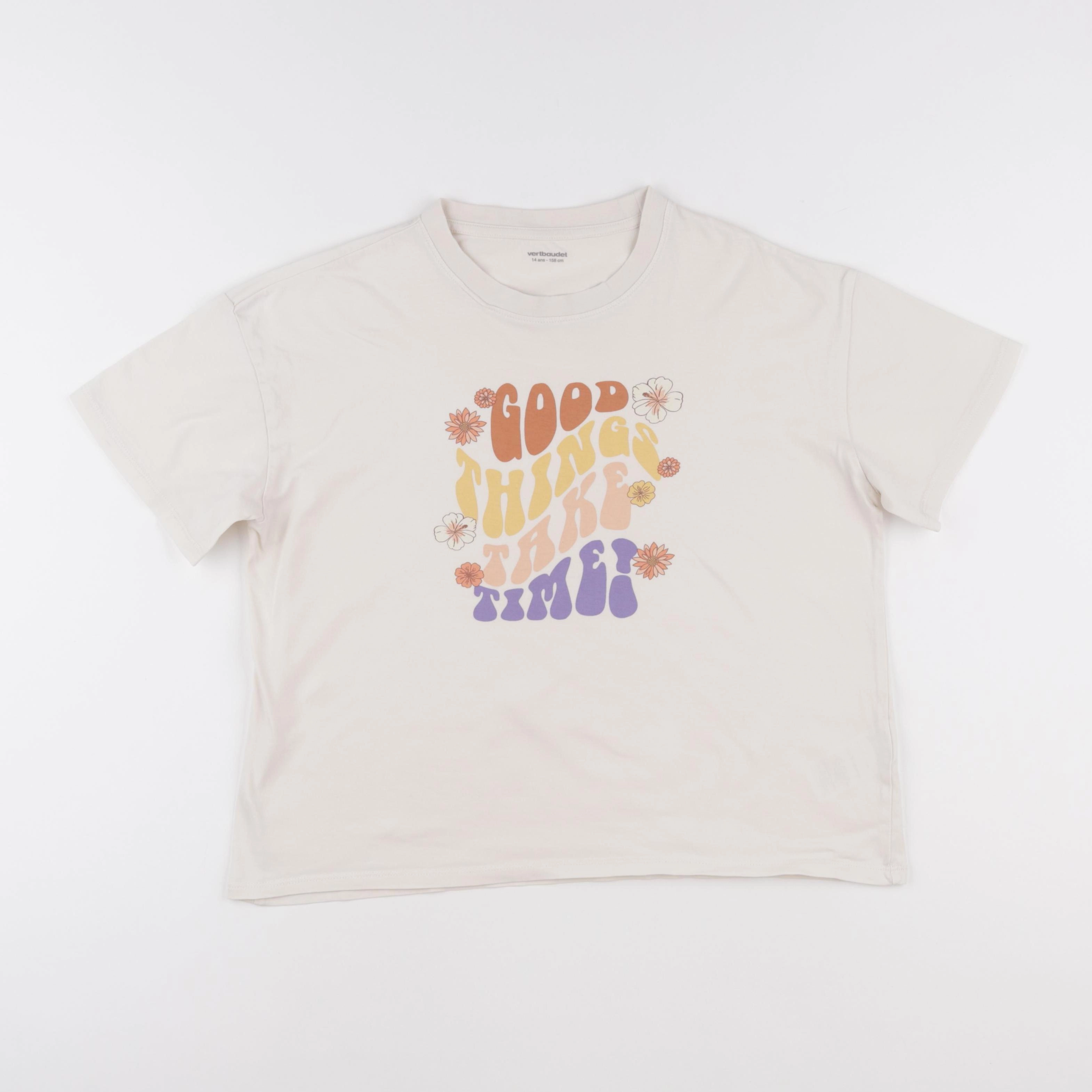 Vertbaudet - tee-shirt beige - 14 ans