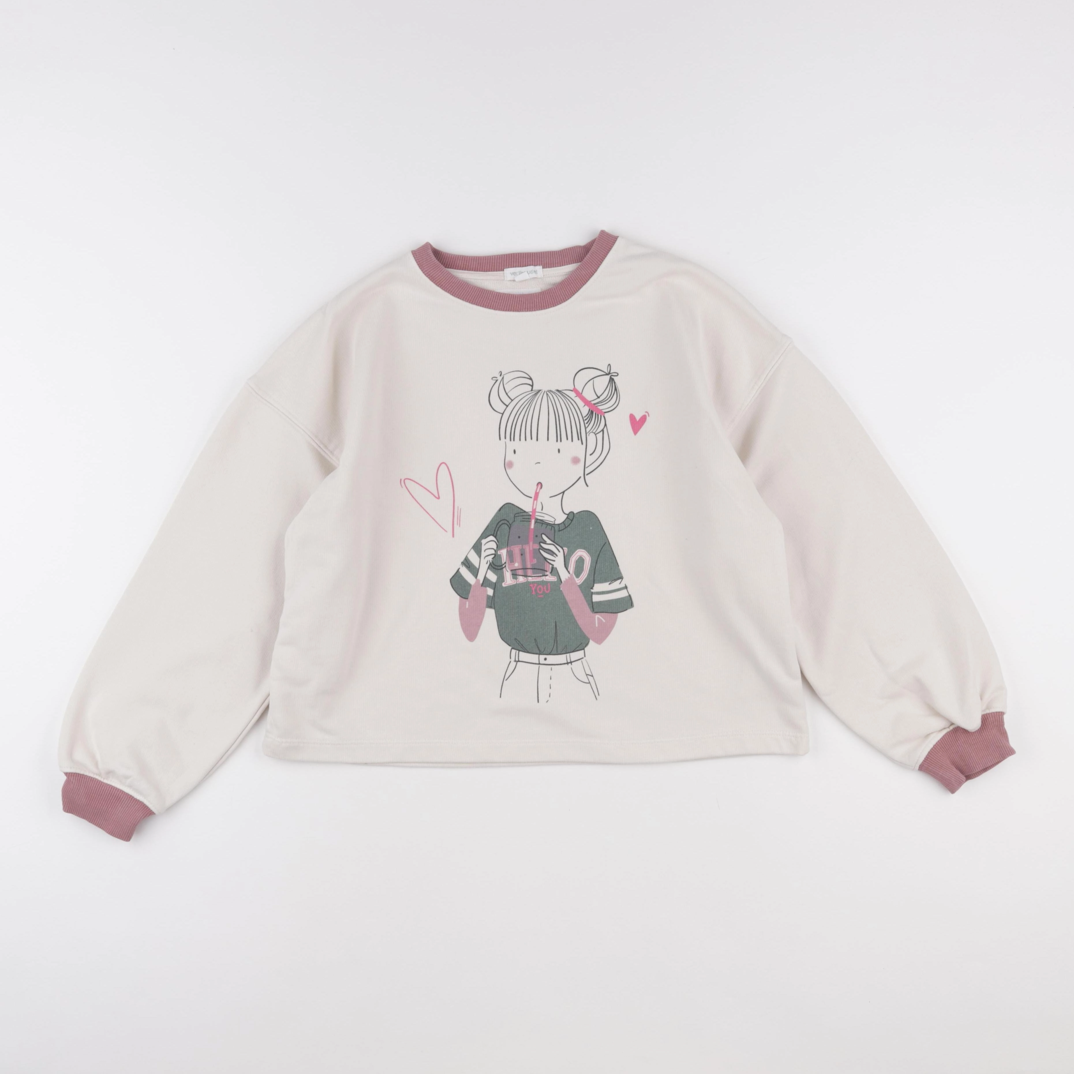 Vertbaudet - sweat beige, rose - 12 ans