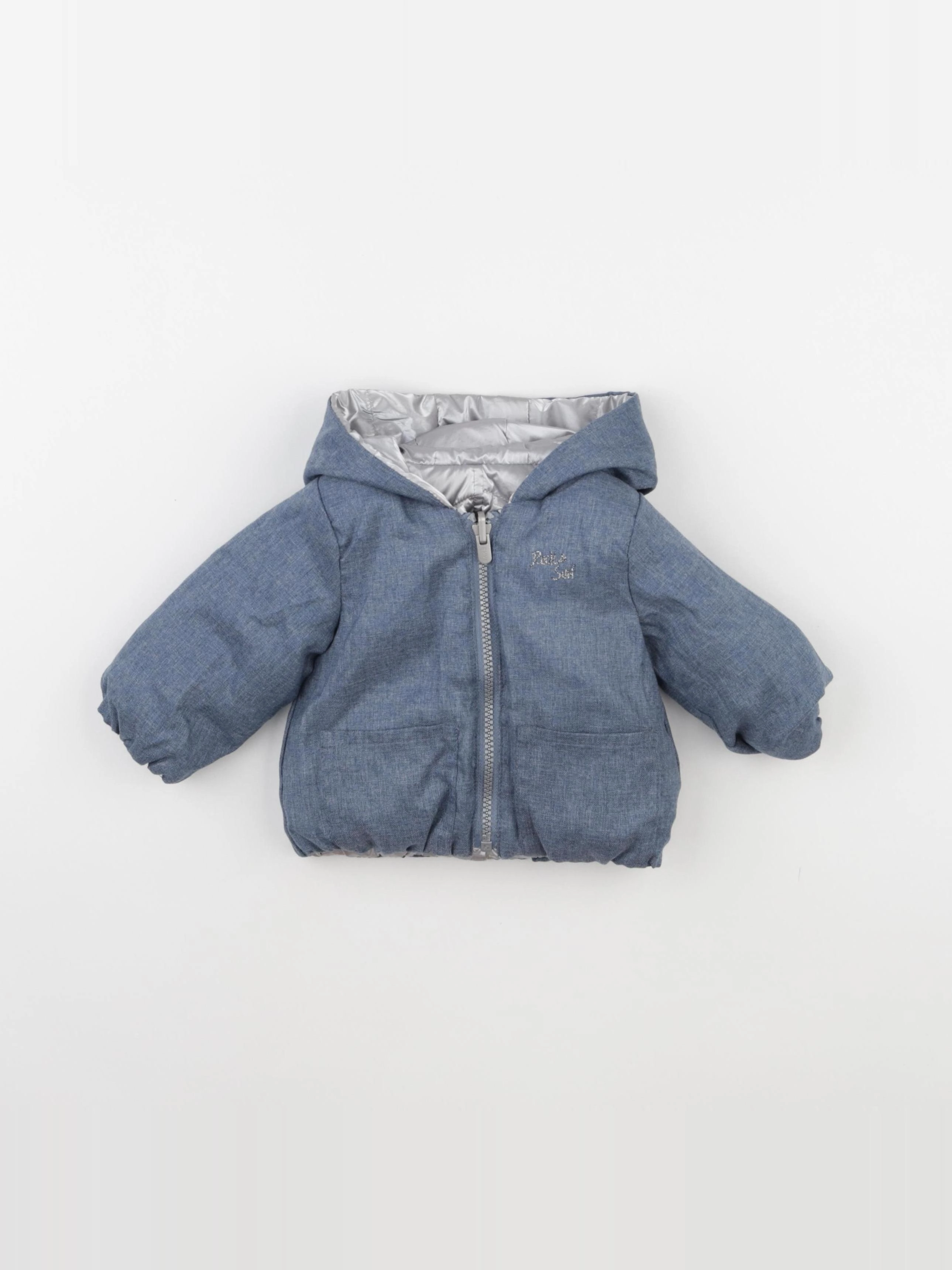 IKKS - veste réversible argent, bleu - 6 mois
