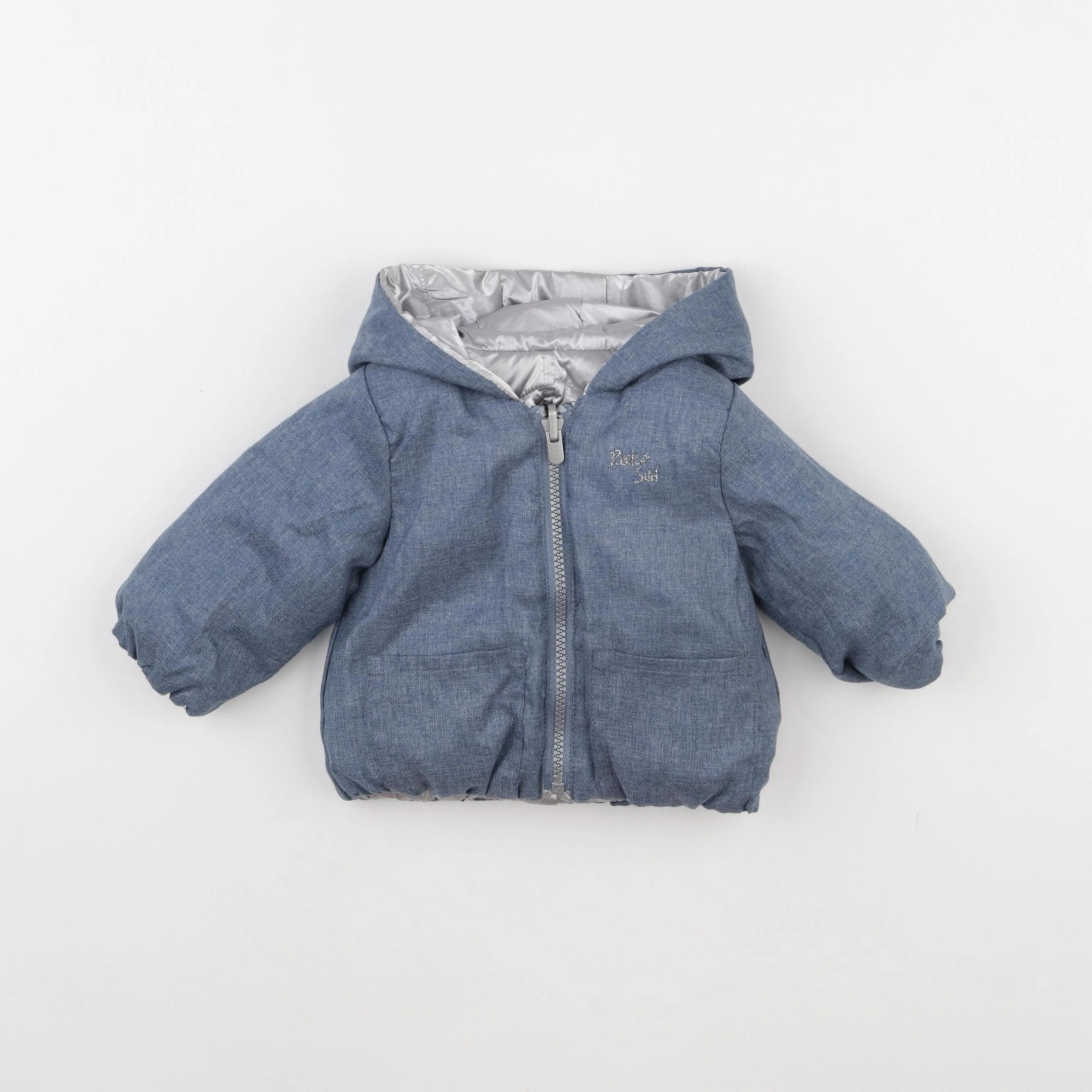 IKKS - veste réversible argent, bleu - 6 mois