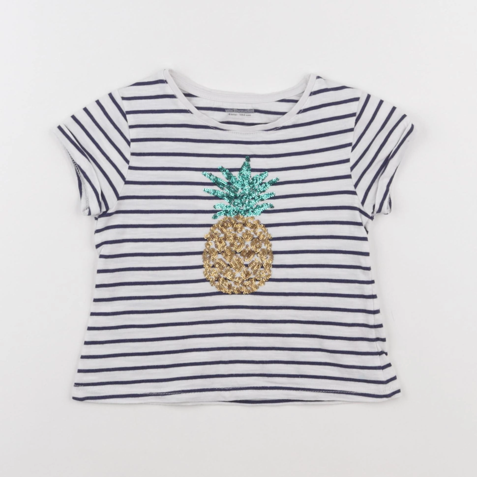 Vertbaudet - tee-shirt blanc, bleu - 4 ans